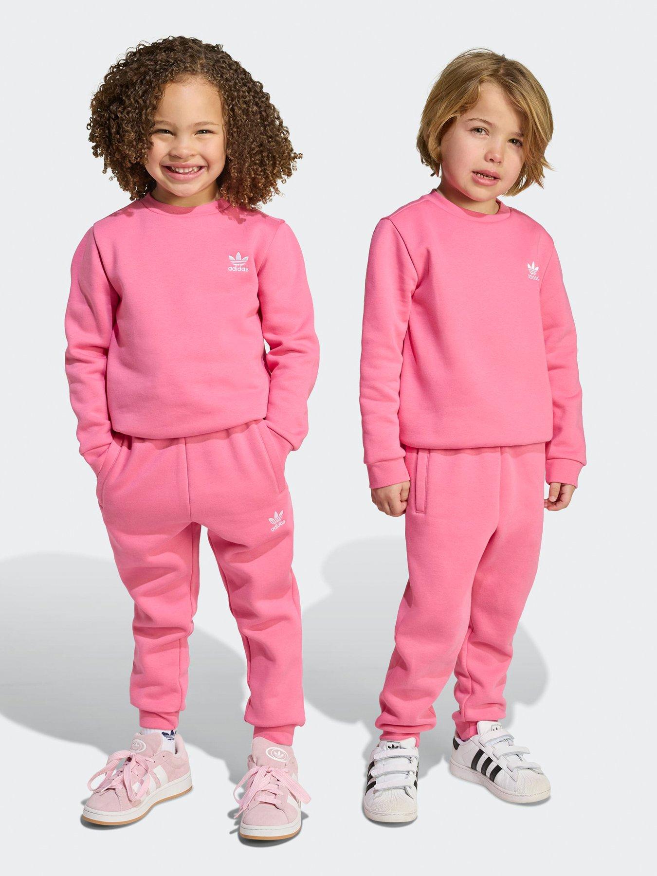 undefined Kids Girls Trefoil Essentials Crew Set  - Pink