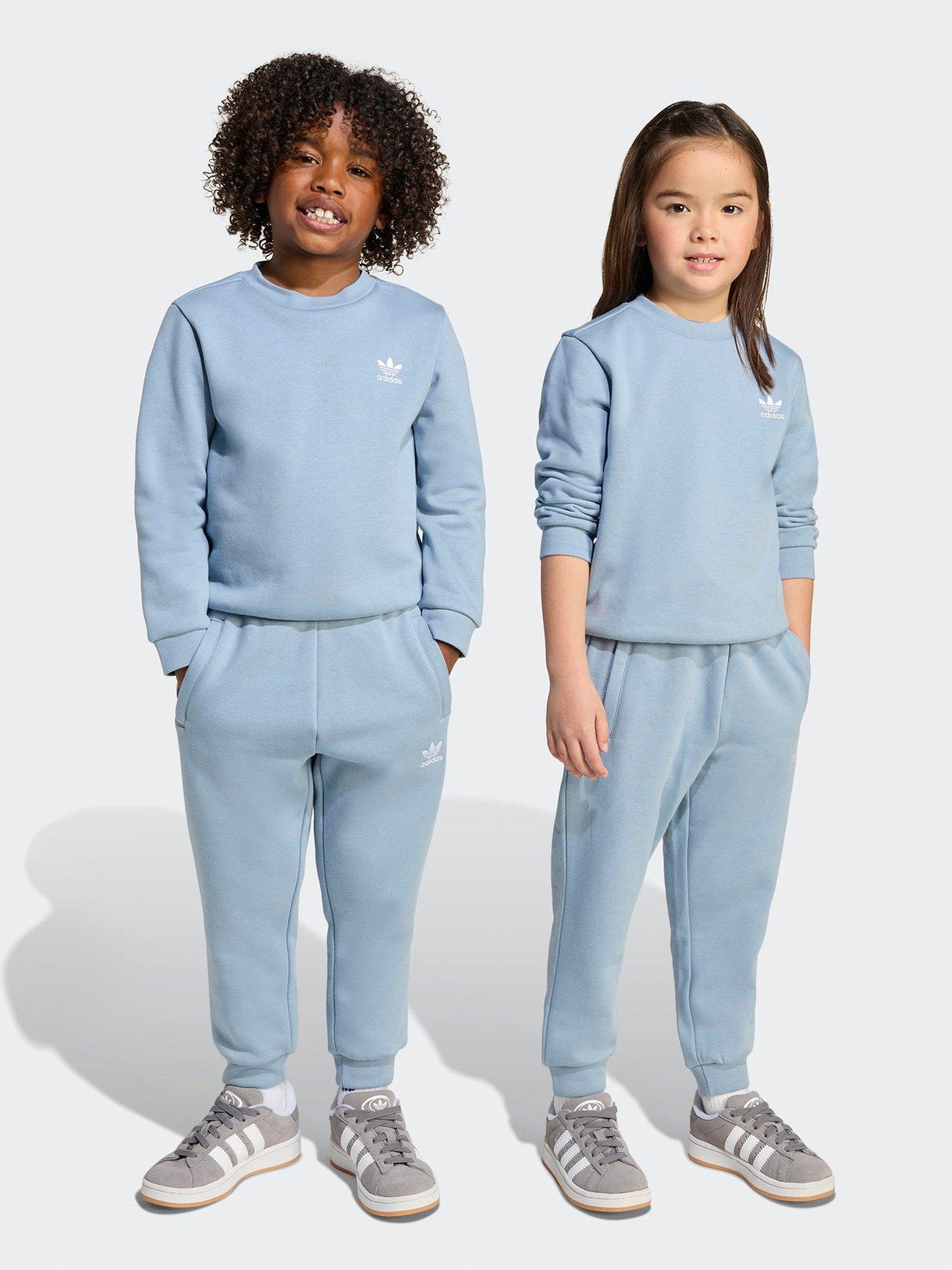 undefined Kids Boys Trefoil Essentials Crew Set - Blue
