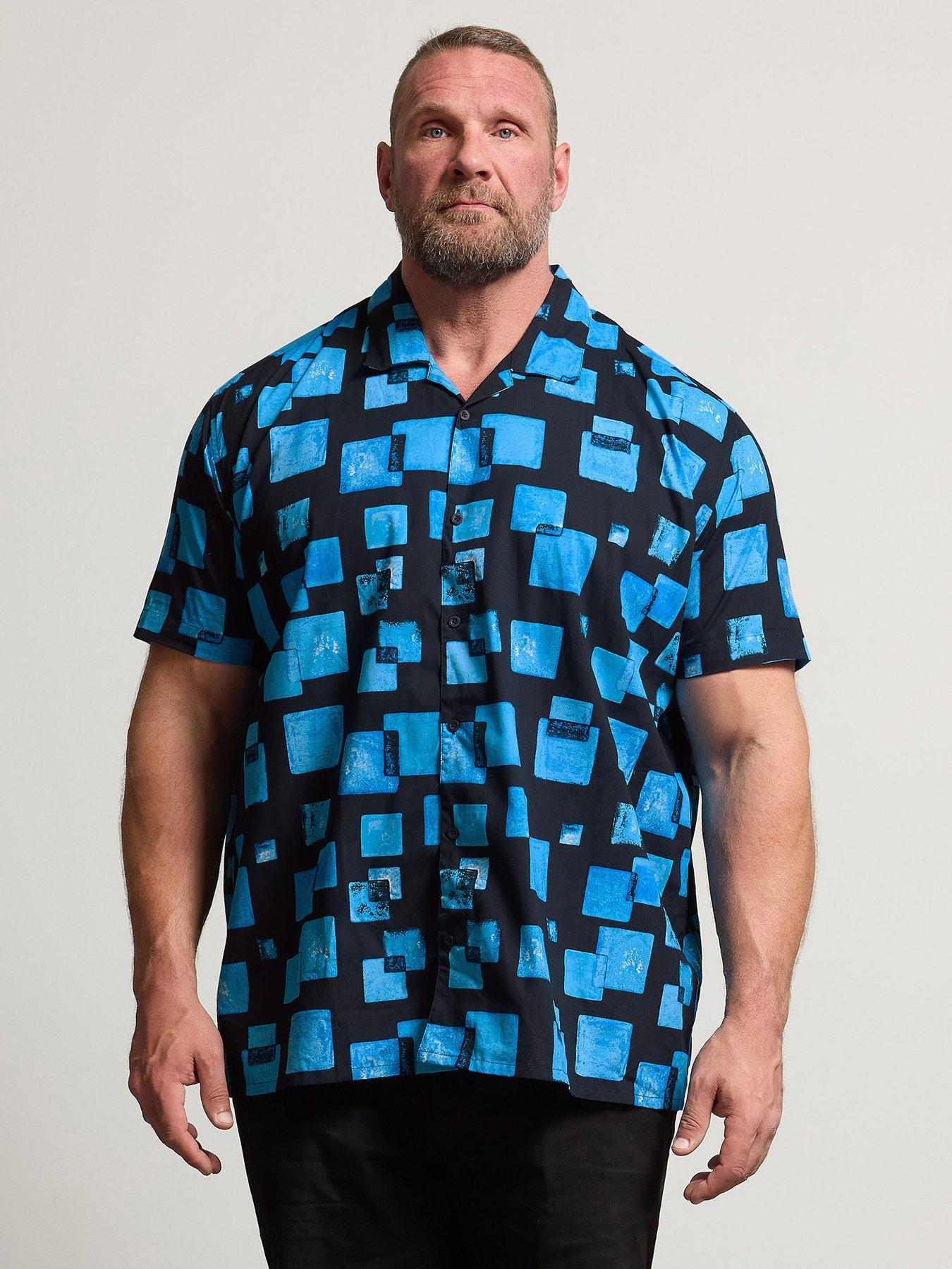 BadRhino Square Print Short Sleeve Shirt, Blue, Size 3Xl, Men