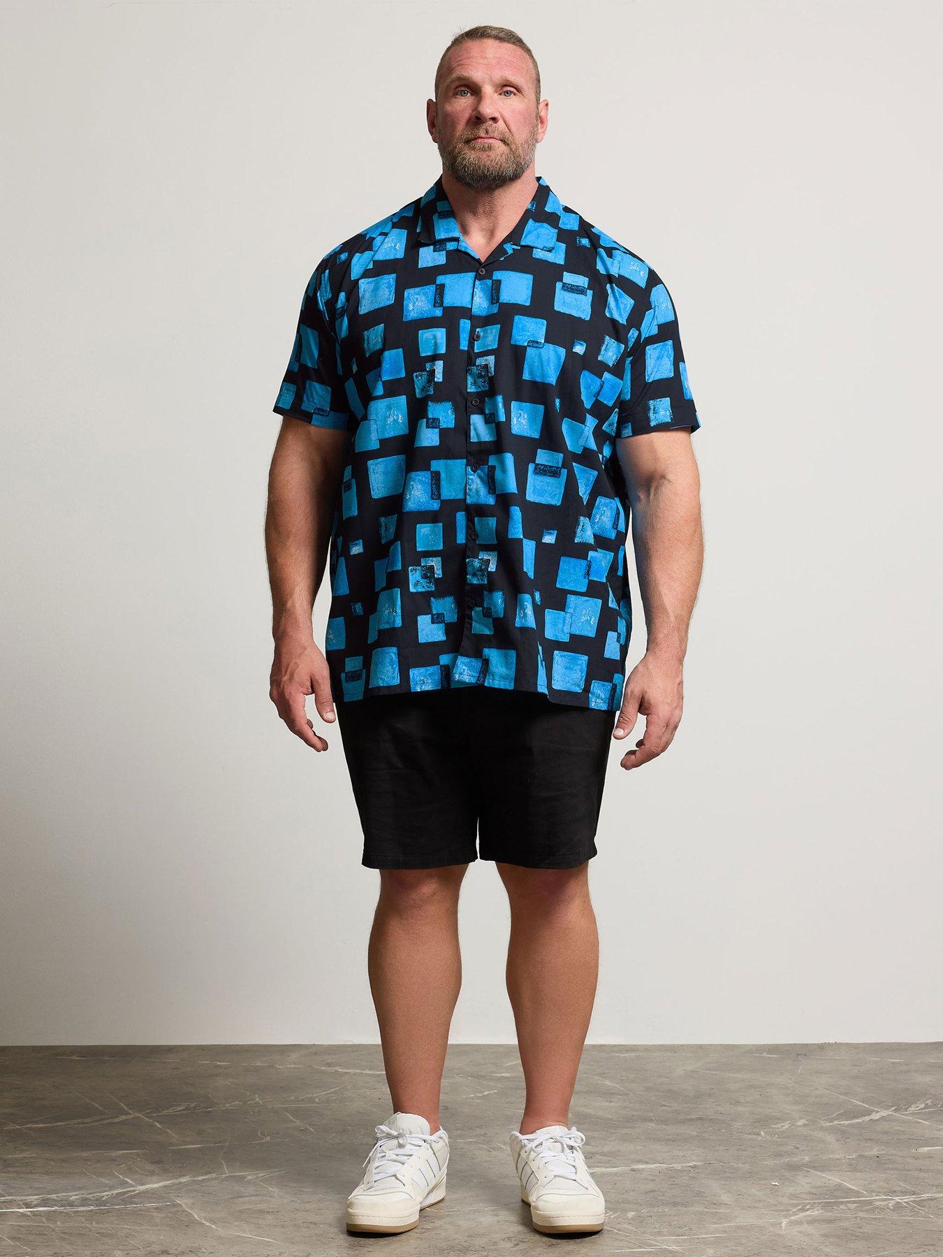 Image 3 of 4 of BadRhino Square Print Short Sleeve Shirt - Blue