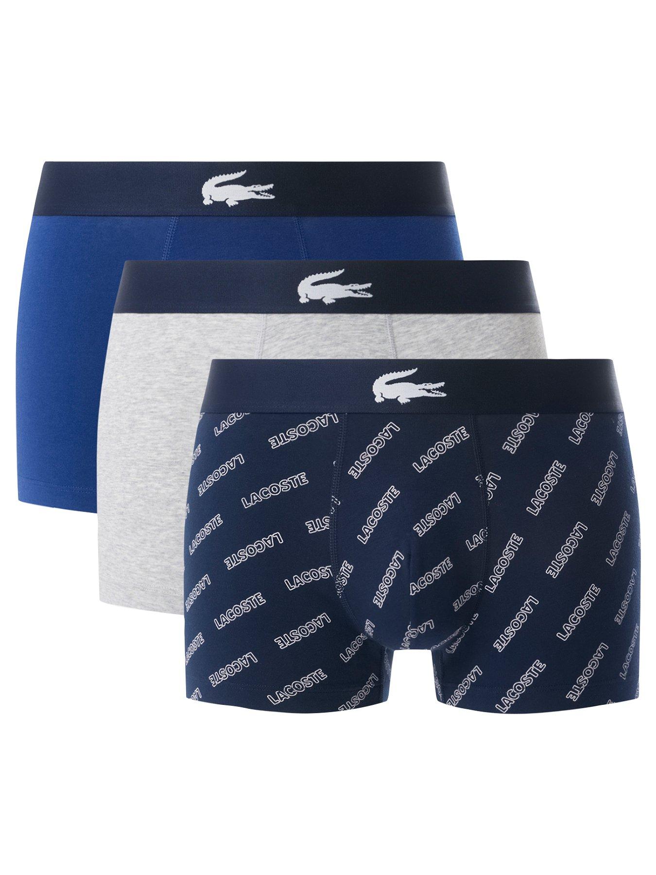 Lacoste 3 Pack Cotton Patterned Trunks- Navy