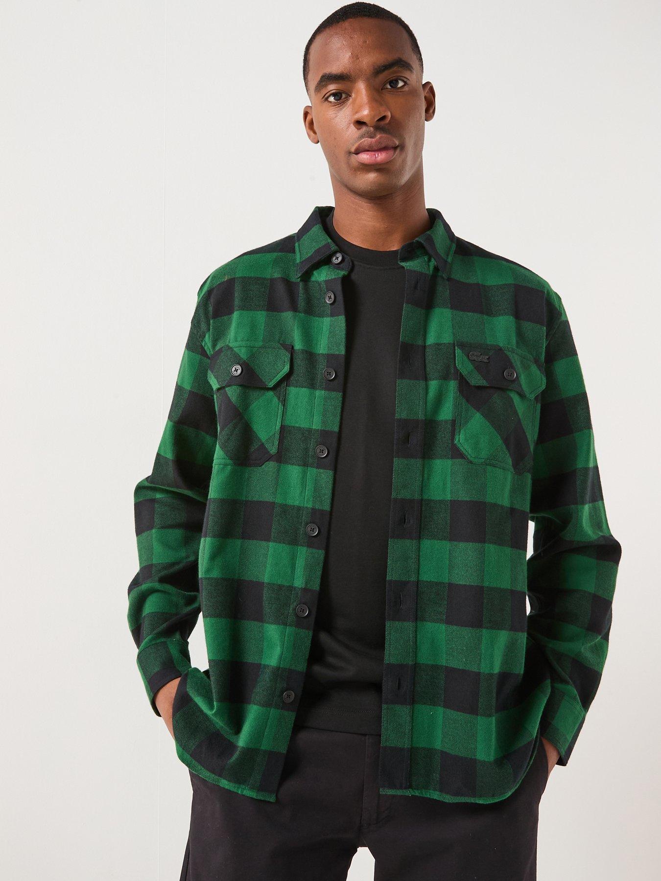 Lacoste Woven Cotton Long Sleeve Check Shirt- Green