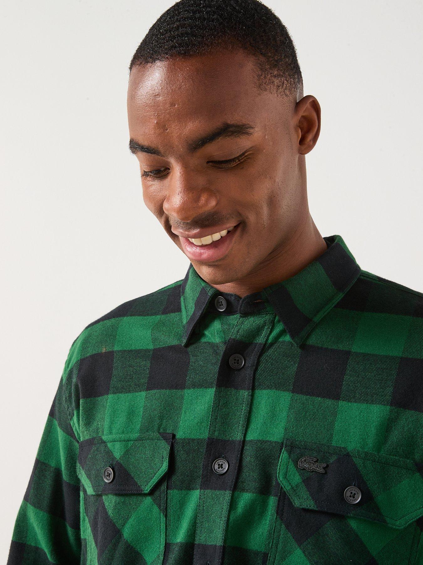 Image 4 of 6 of Lacoste Woven Cotton Long Sleeve Check Shirt- Green