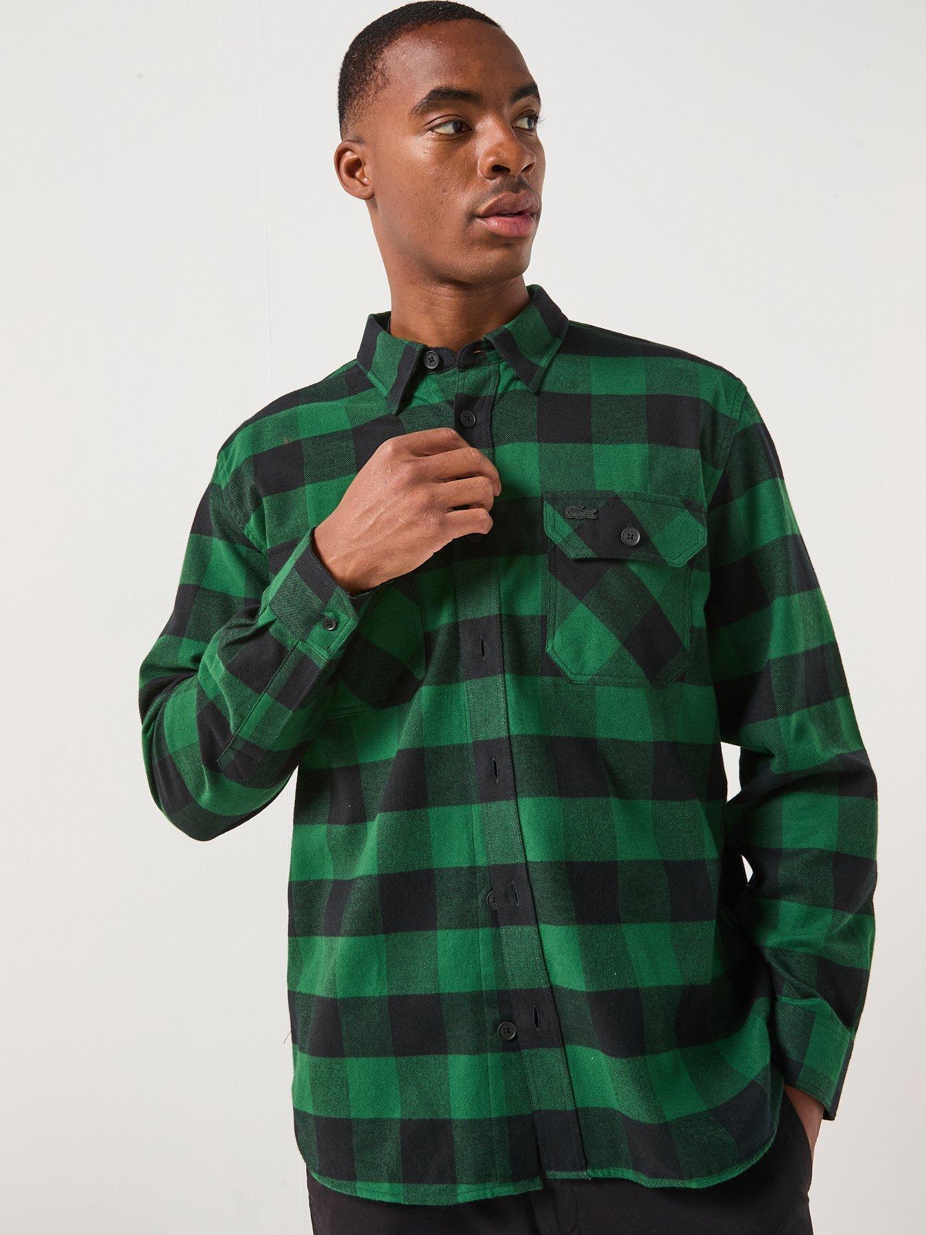 Image 5 of 6 of Lacoste Woven Cotton Long Sleeve Check Shirt- Green