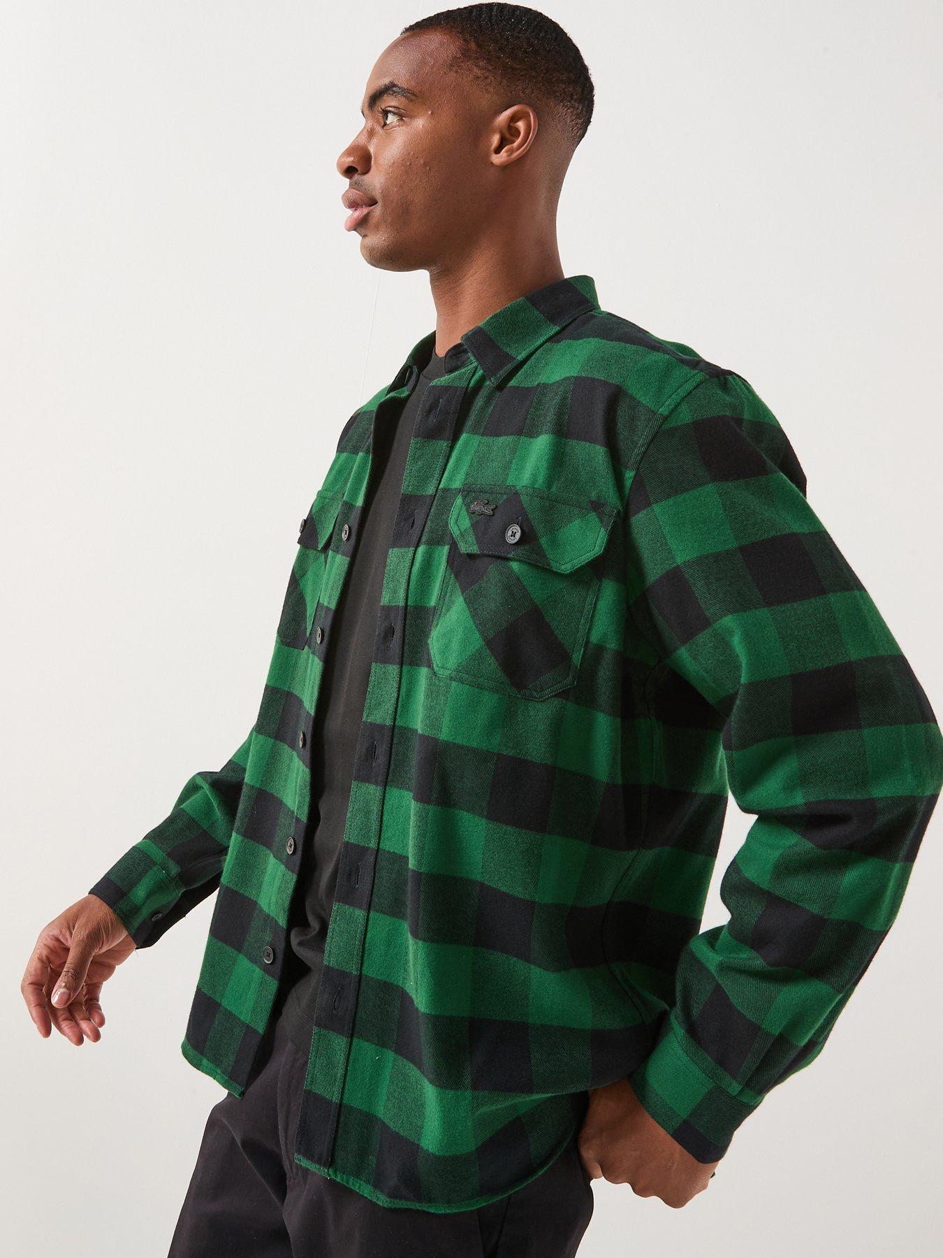 Image 6 of 6 of Lacoste Woven Cotton Long Sleeve Check Shirt- Green