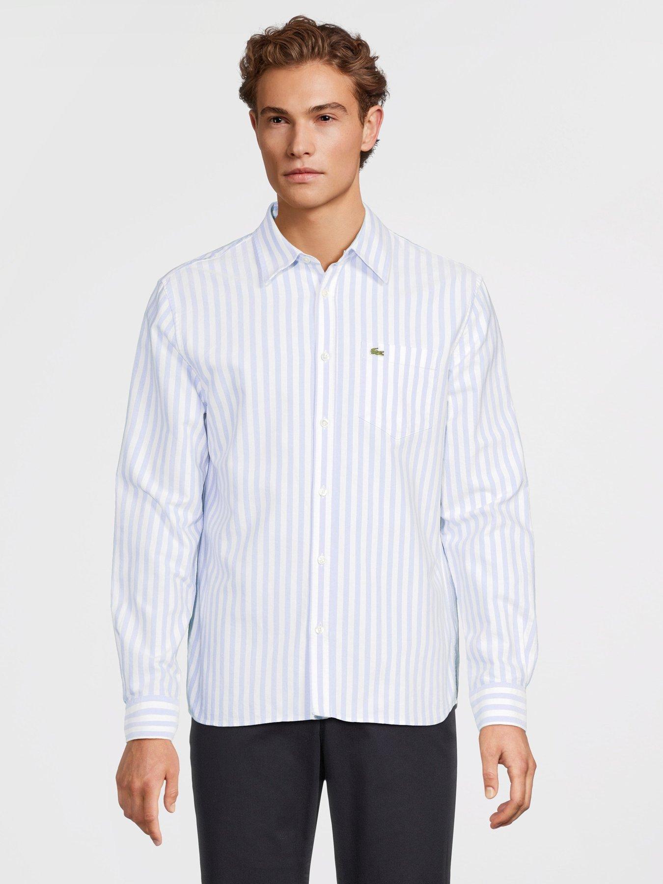 Lacoste Large Striped Oxford Shirt, Blue, Size M, Men