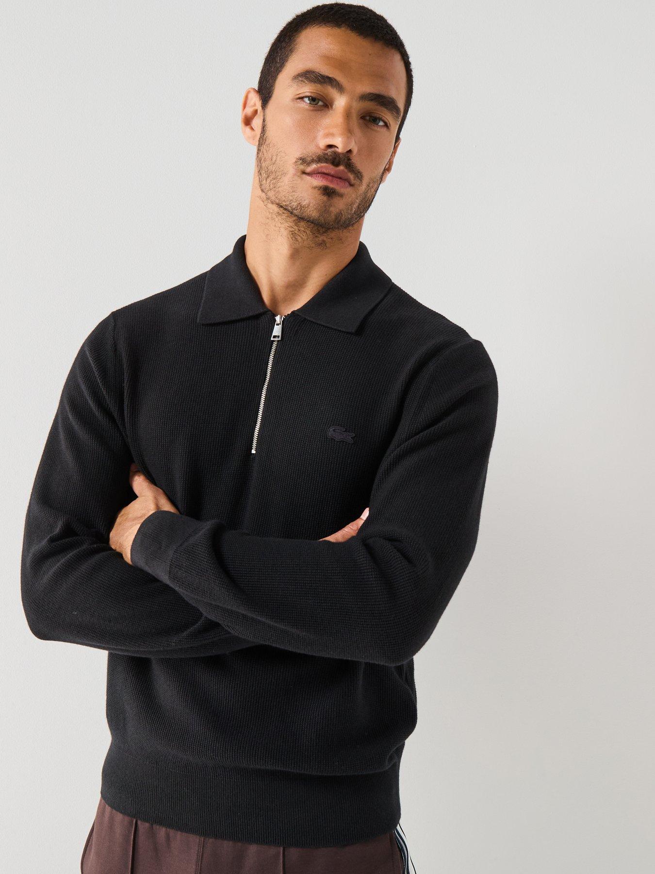 Lacoste Lacoste Half Zip Polo Knitted Jumper- Black