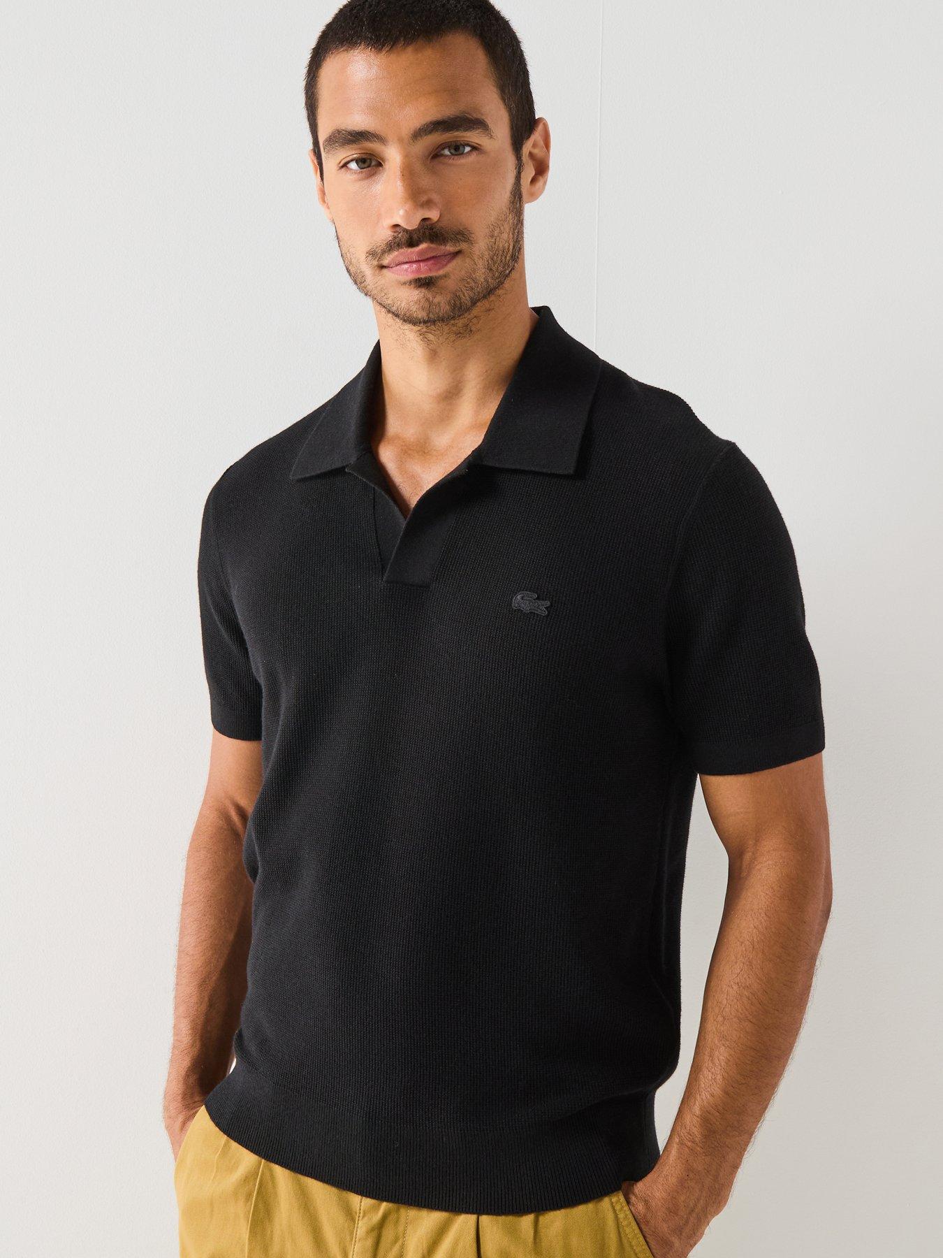 Lacoste Textured Buttonless Polo Collar Knitted Jumper - Black