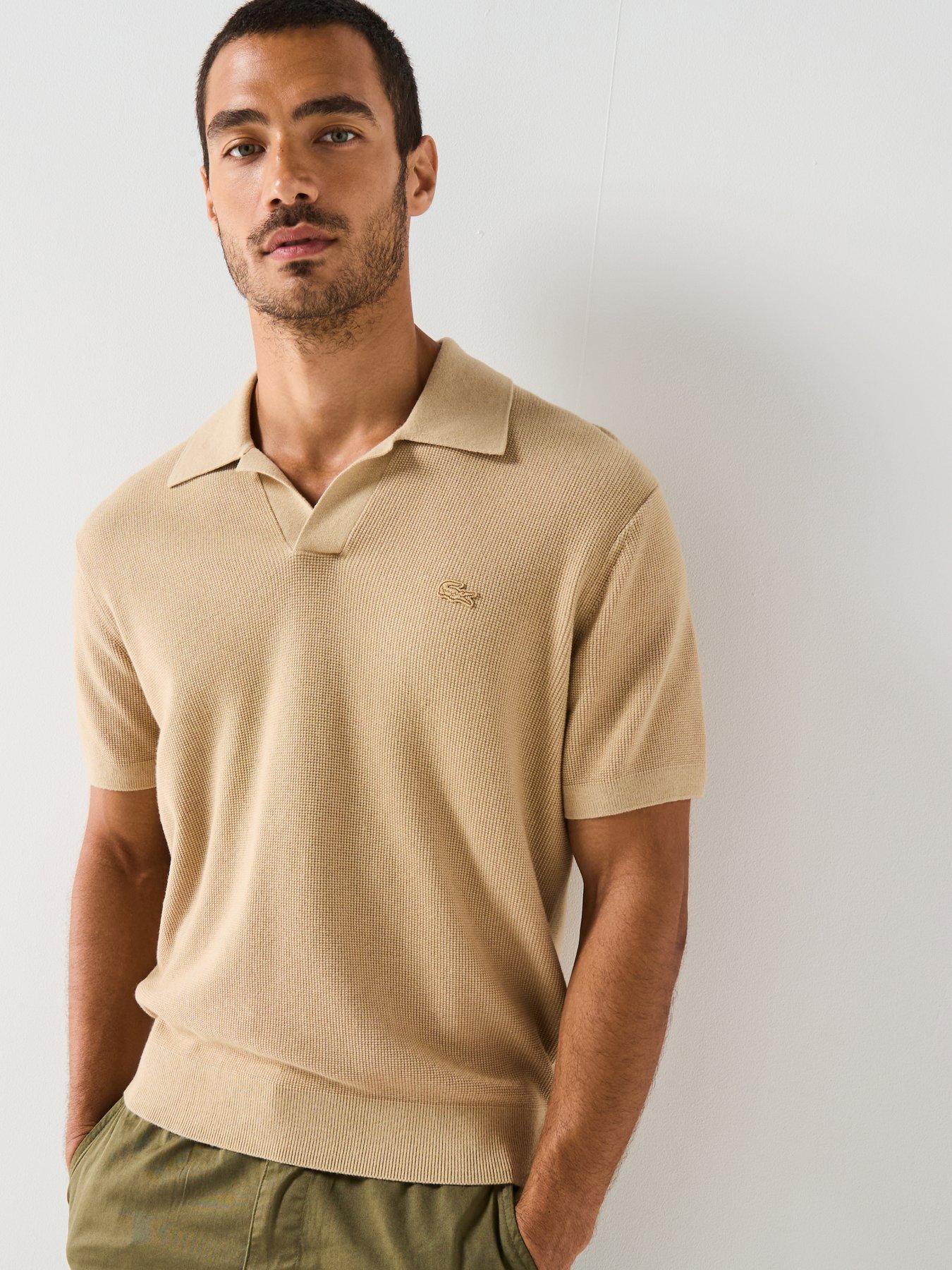 Lacoste Textured Buttonless Polo Collar Knitted Jumper- Beige Very
