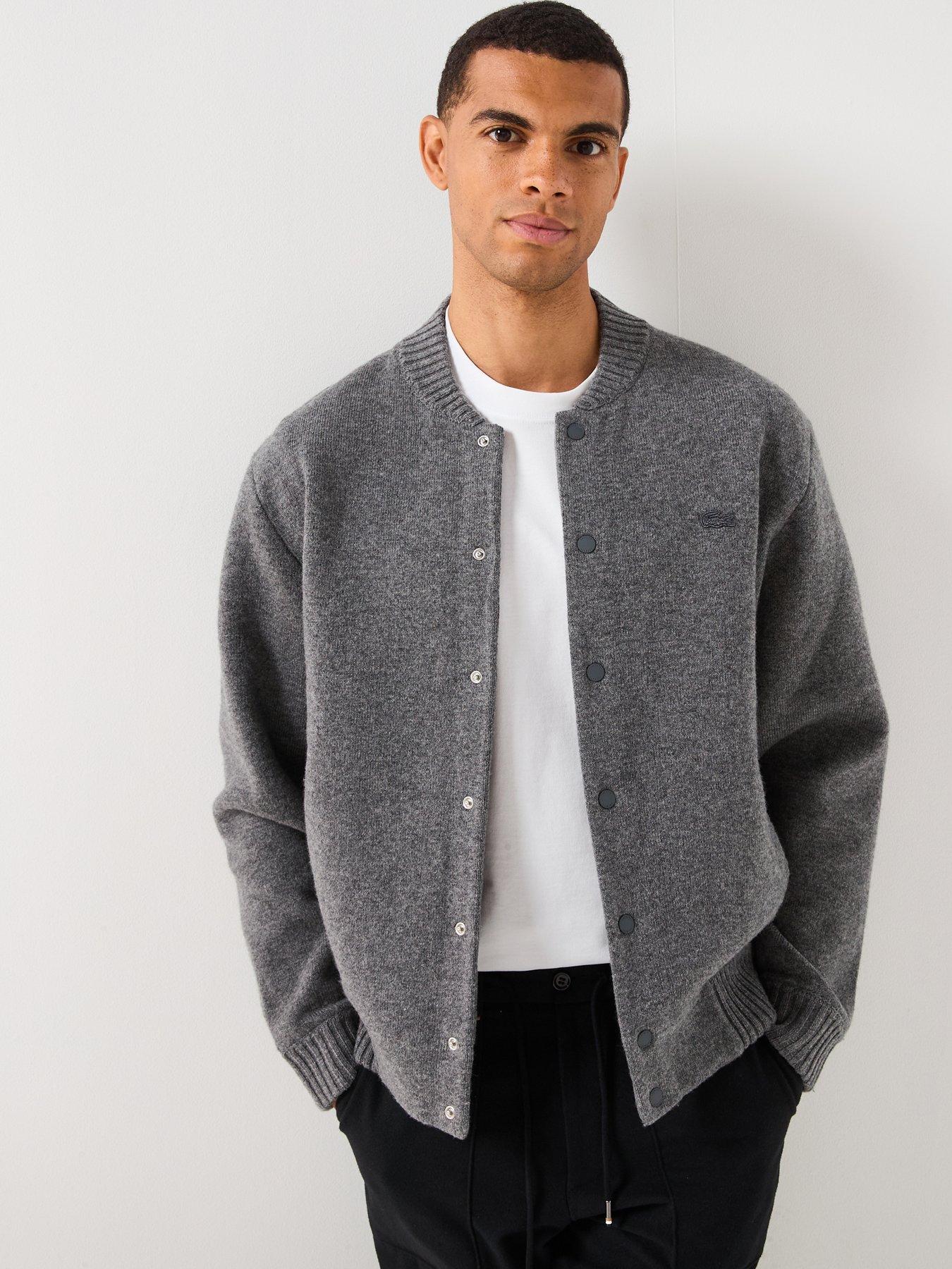 Lacoste Interlock Heavyweight Knitted Bomber Jacket- Grey