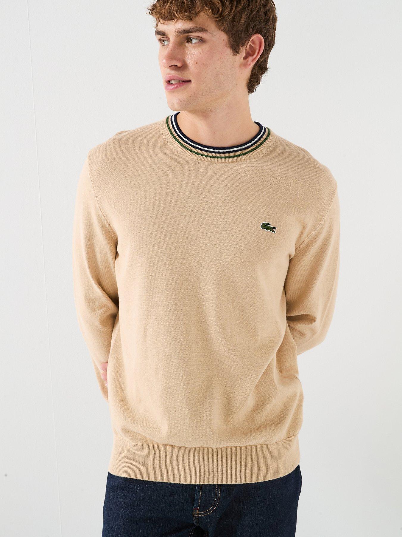 Lacoste Stripe Accent Crew Neck Knitted Jumper - Beige