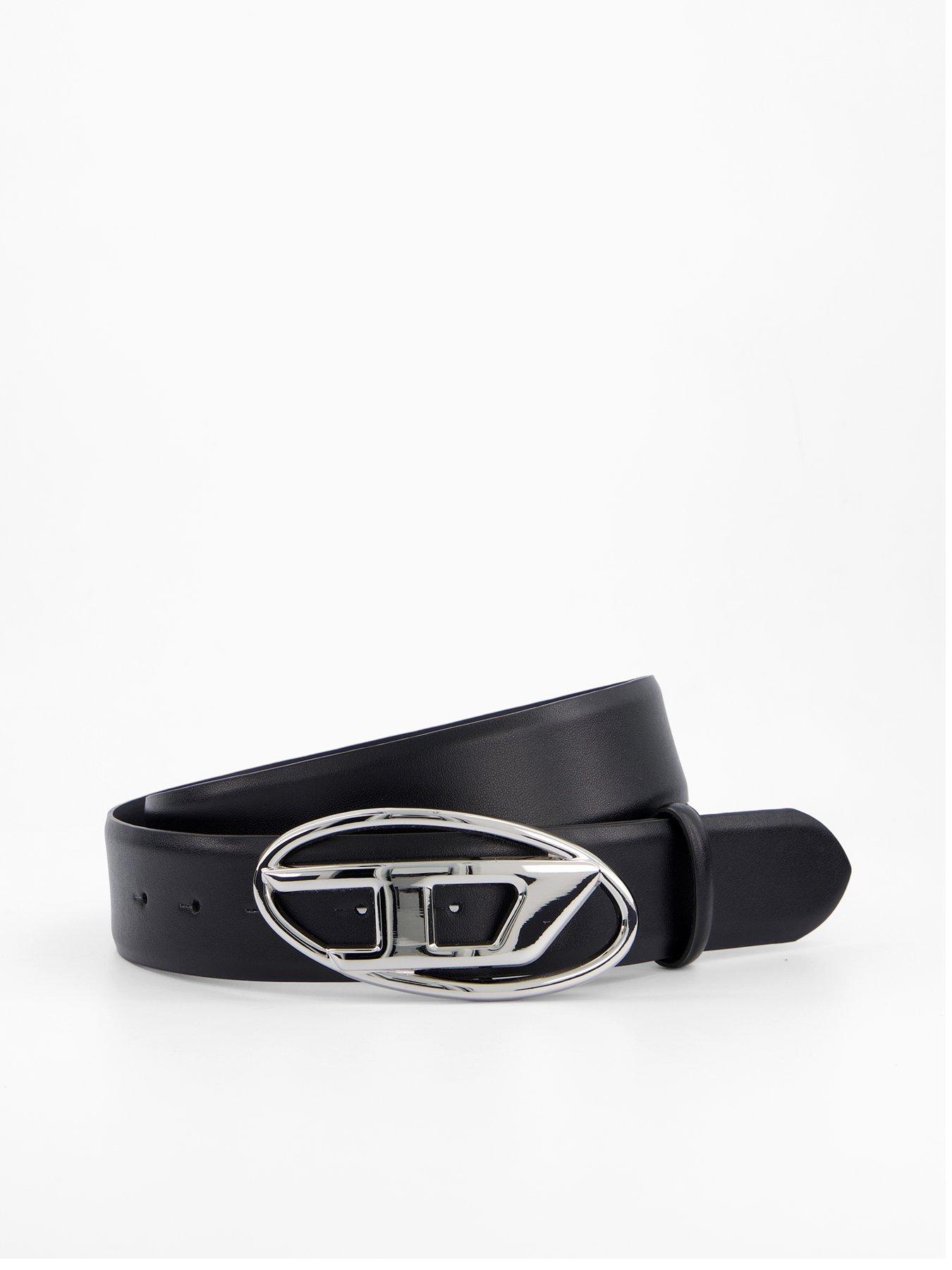 Diesel D Oval Leather Belt- Black