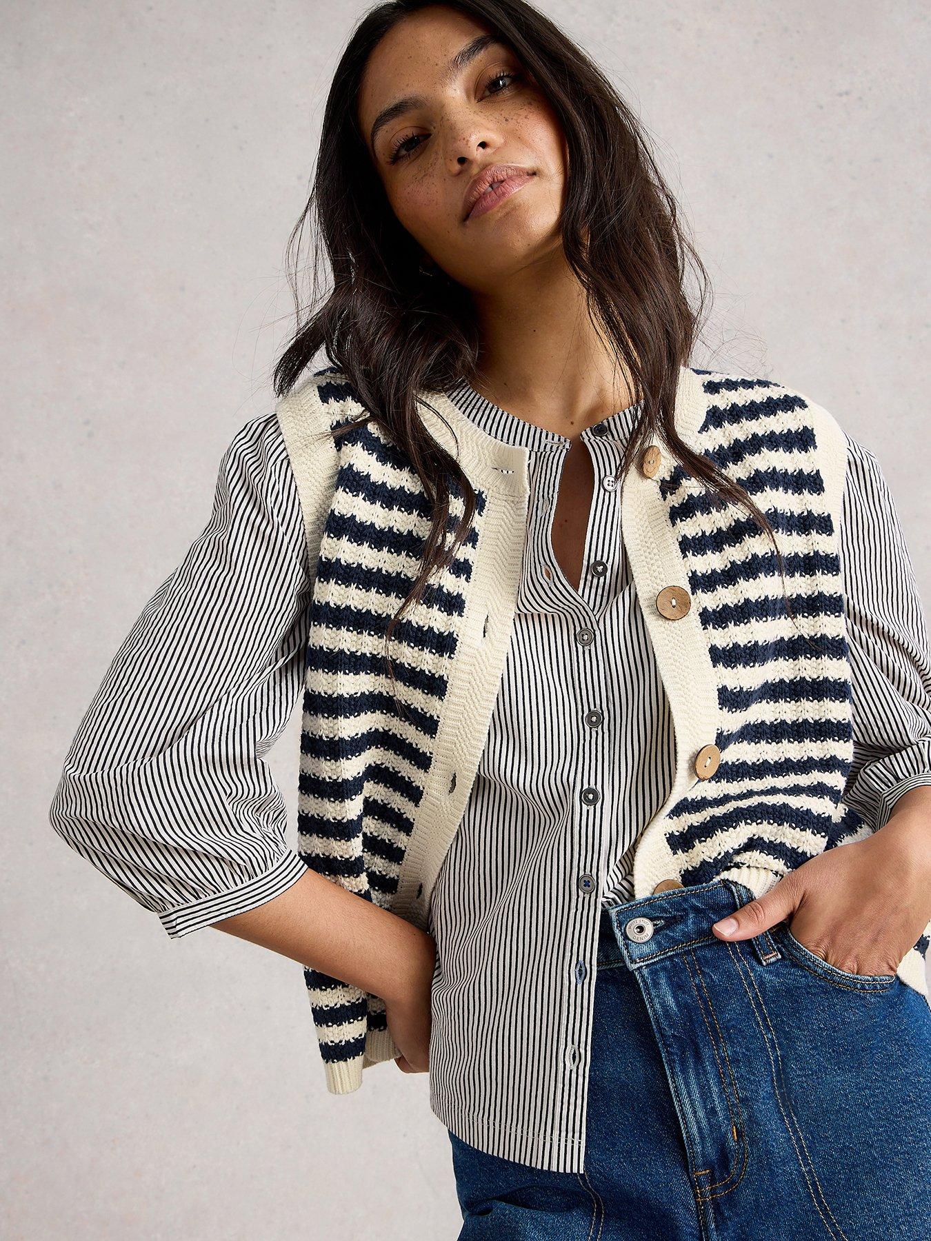 undefined Sienna Stripe Button Tank - Navy