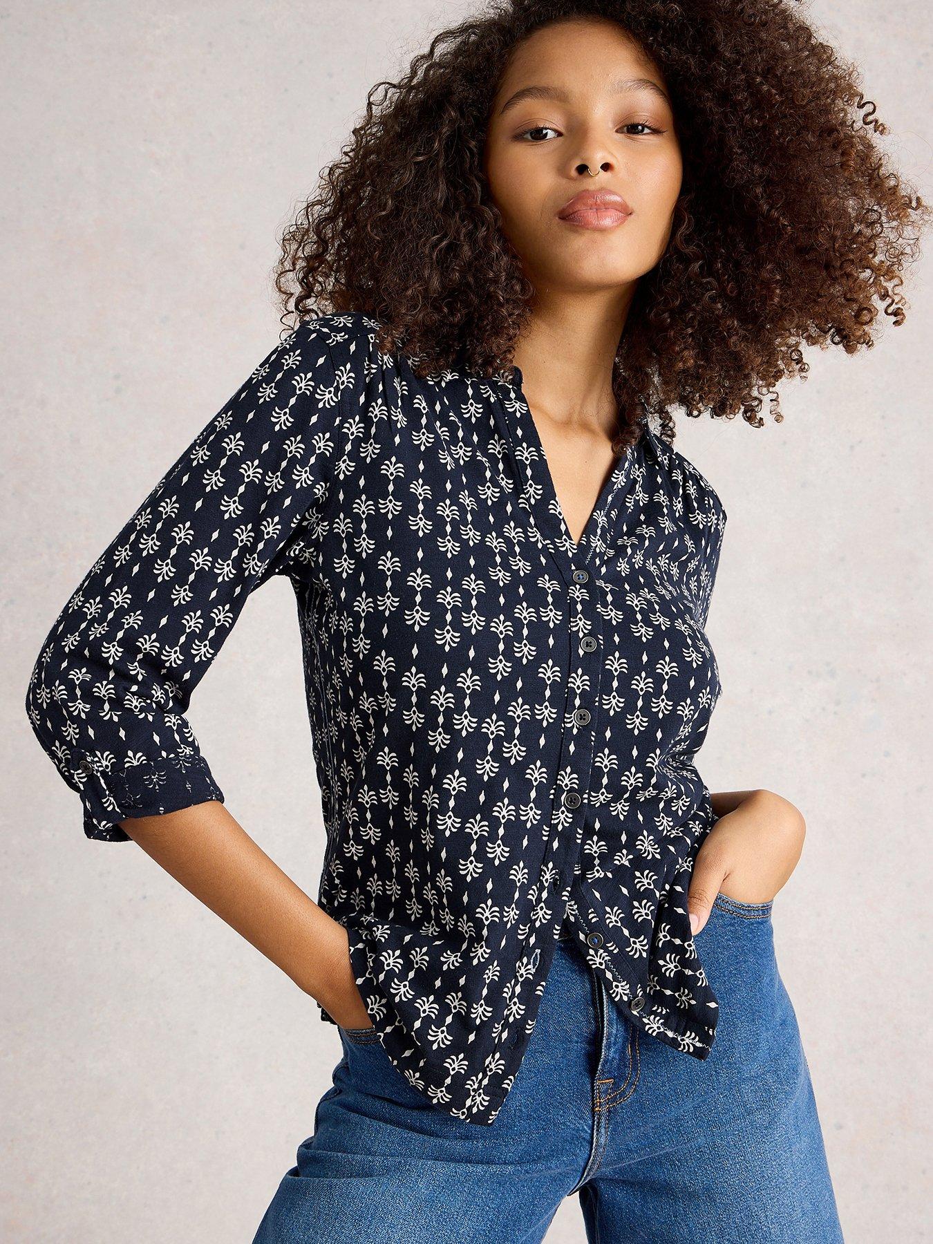 White Stuff Annie Jersey Shirt - Navy, Navy, Size 10, Women