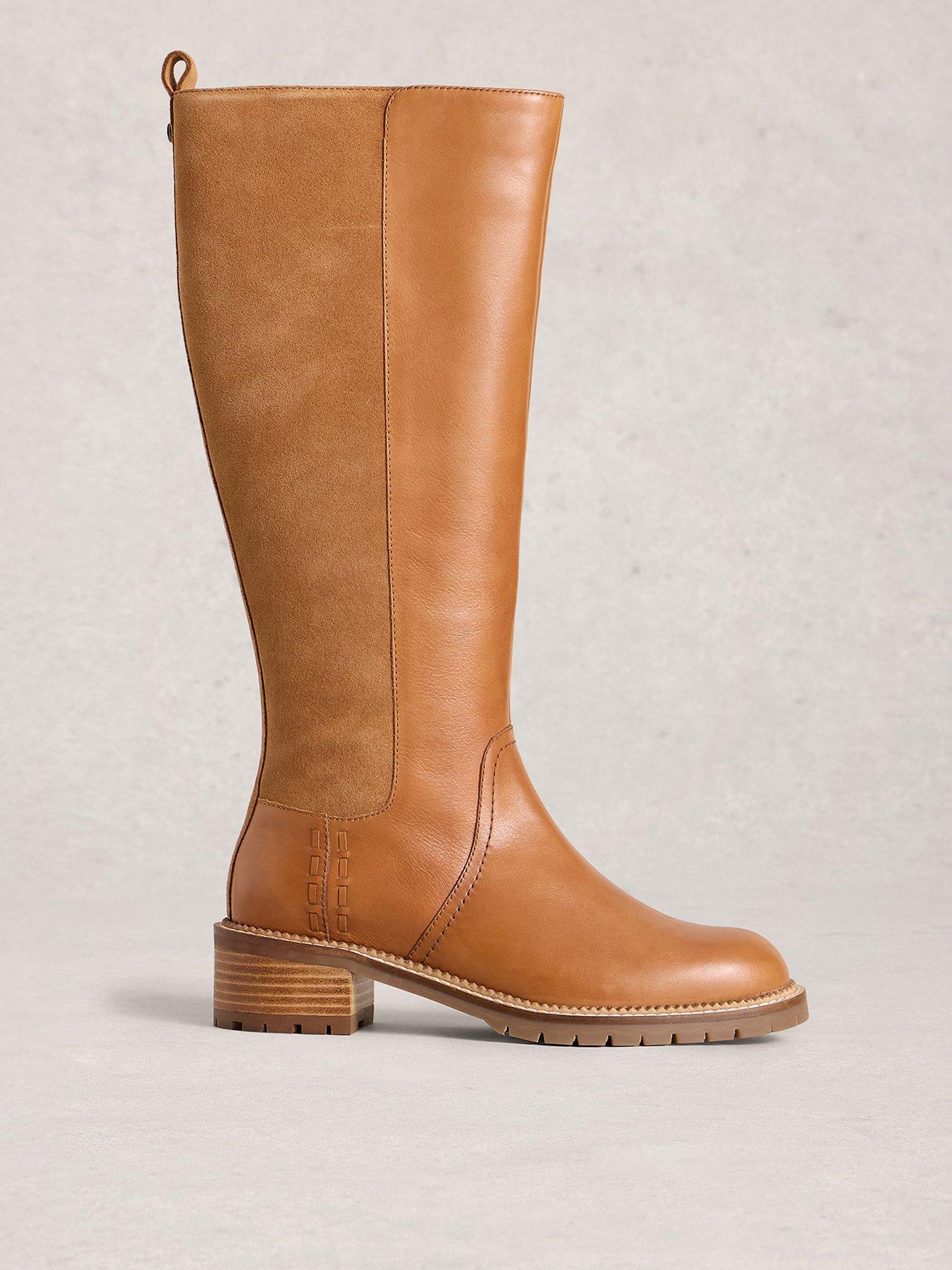 undefined Serena Leather Knee High Boot - Beige