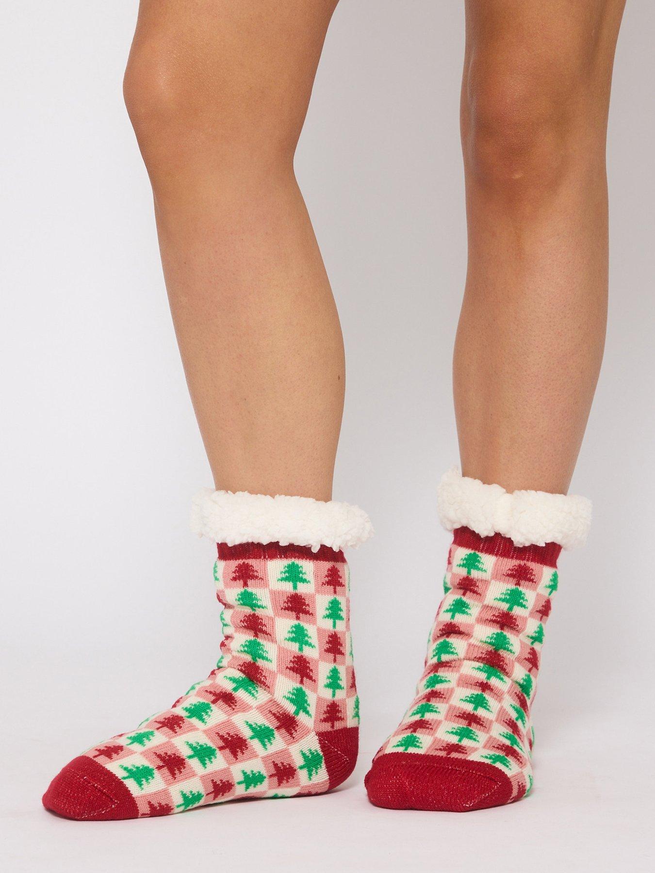 Loungeable Christmas Tree Fluffy Socks - Print