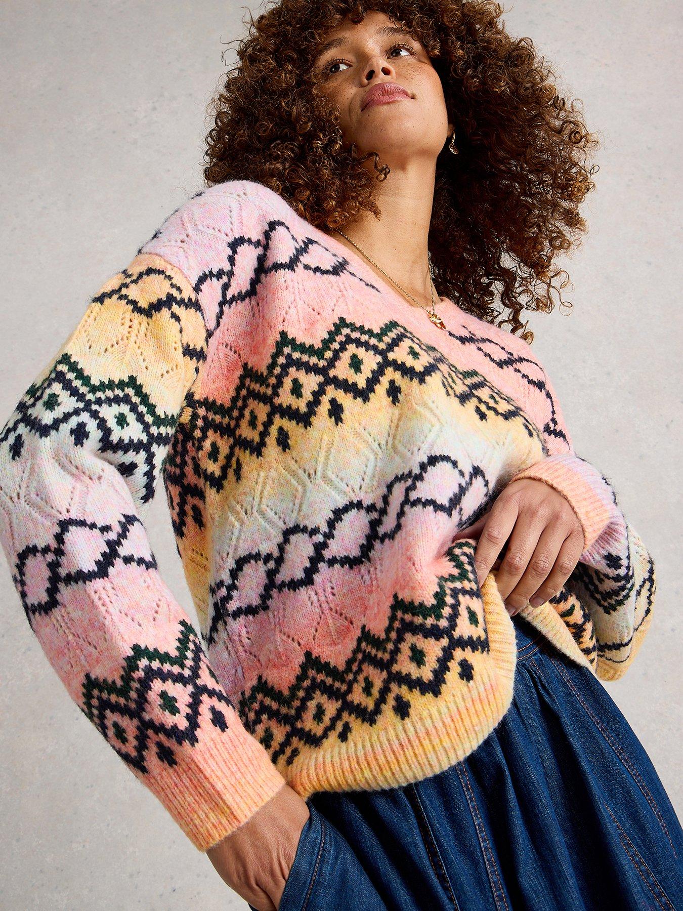 undefined Spacedye Pointelle Fairisle Jumper - Pink
