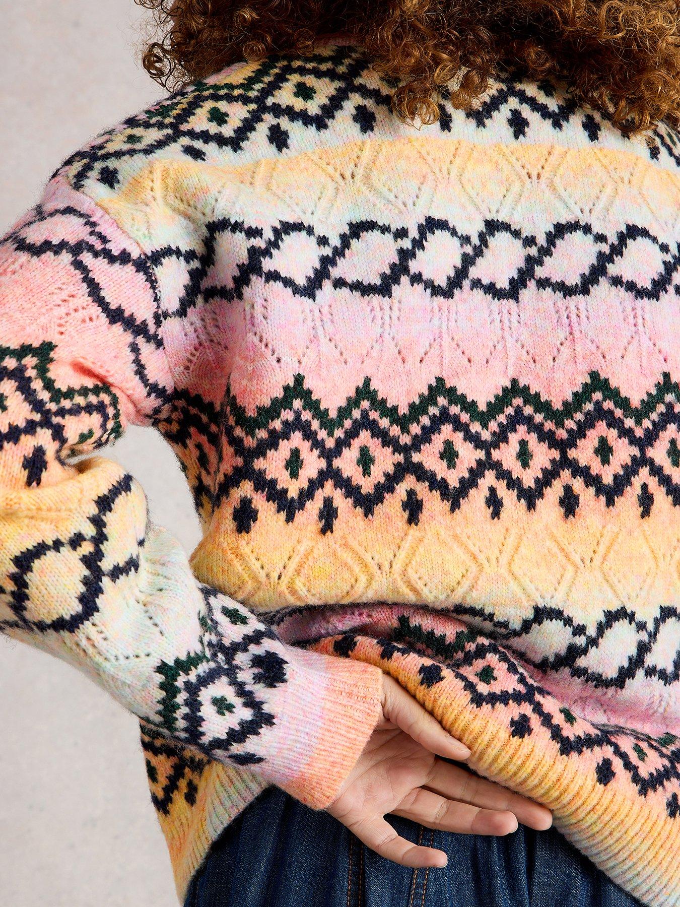 Image 2 of 6 of White Stuff Spacedye Pointelle Fairisle Jumper - Pink
