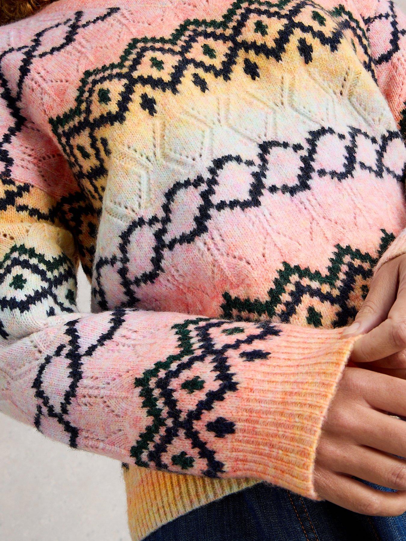 Image 4 of 6 of White Stuff Spacedye Pointelle Fairisle Jumper - Pink