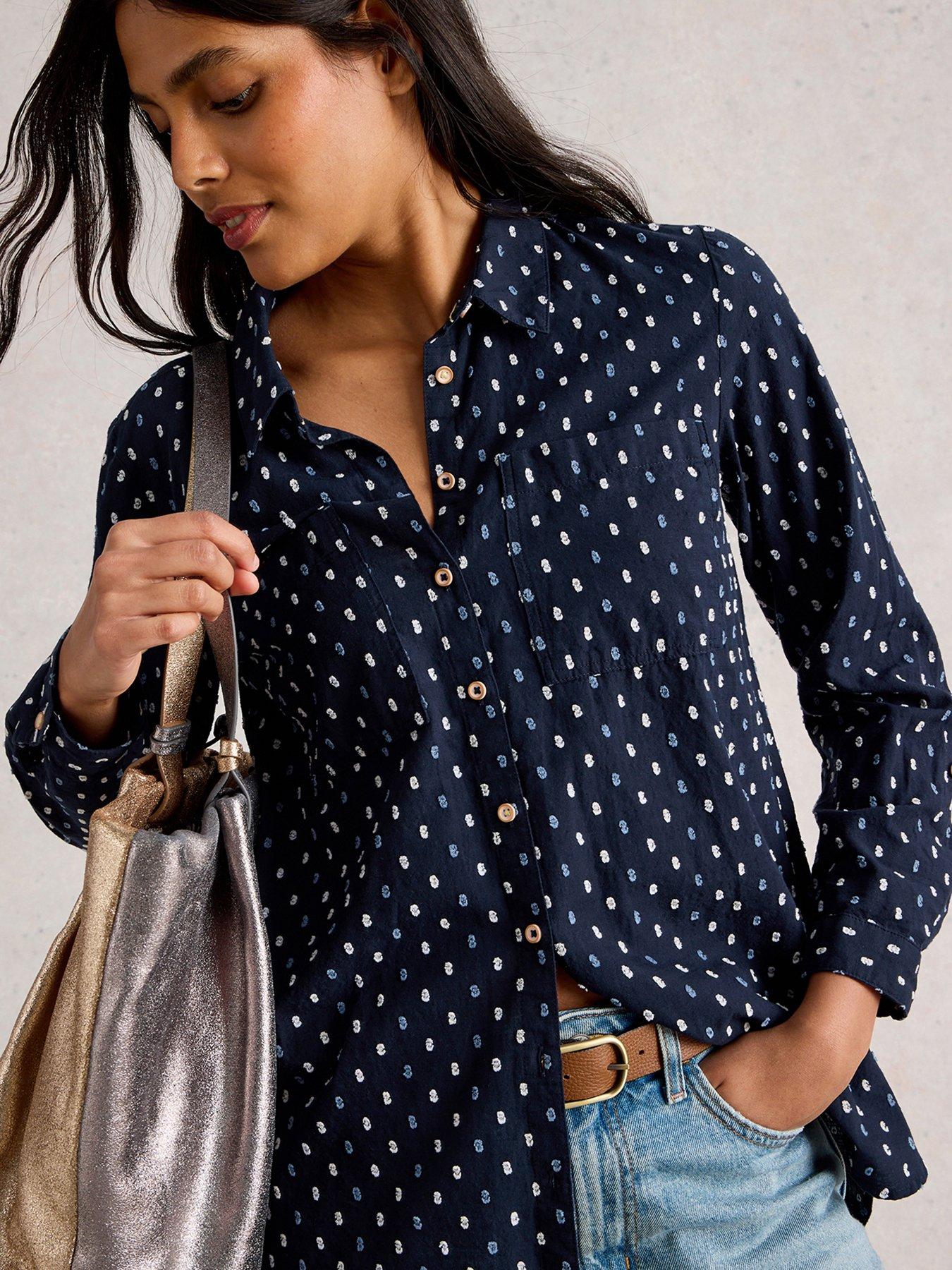 Image 1 of 6 of White Stuff Sophie Longline Shirt - Navy
