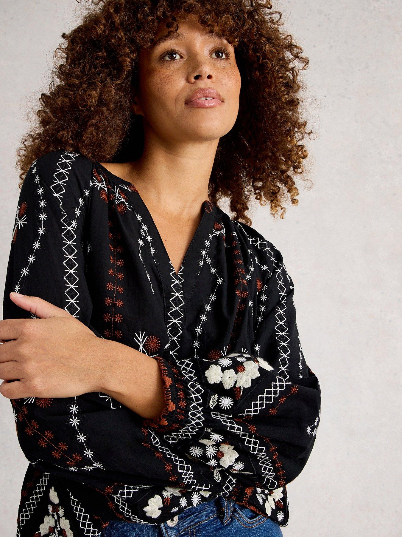 White Stuff Aurora Embroidered Top - Black