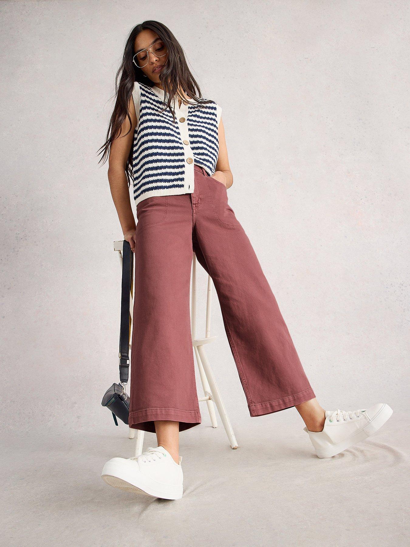 Image 1 of 6 of White Stuff Tia Wide Leg Crop Jean - Pink