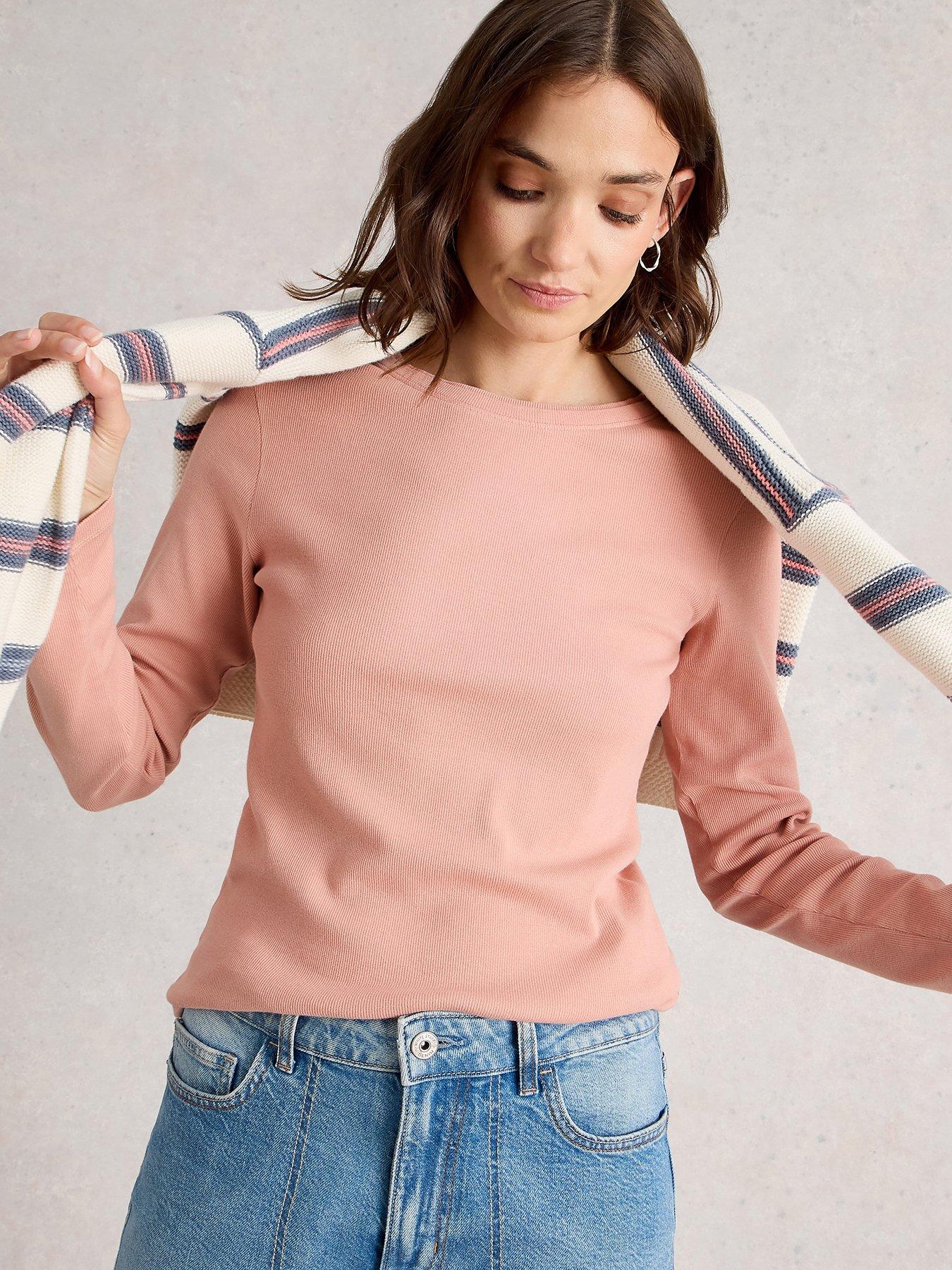 Image 1 of 6 of White Stuff Sadie Long Sleeve Rib Tee - Pink