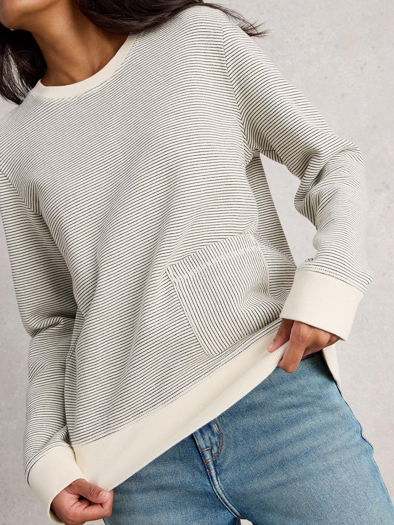 White Stuff Stripe Crew Neck Sweat - White