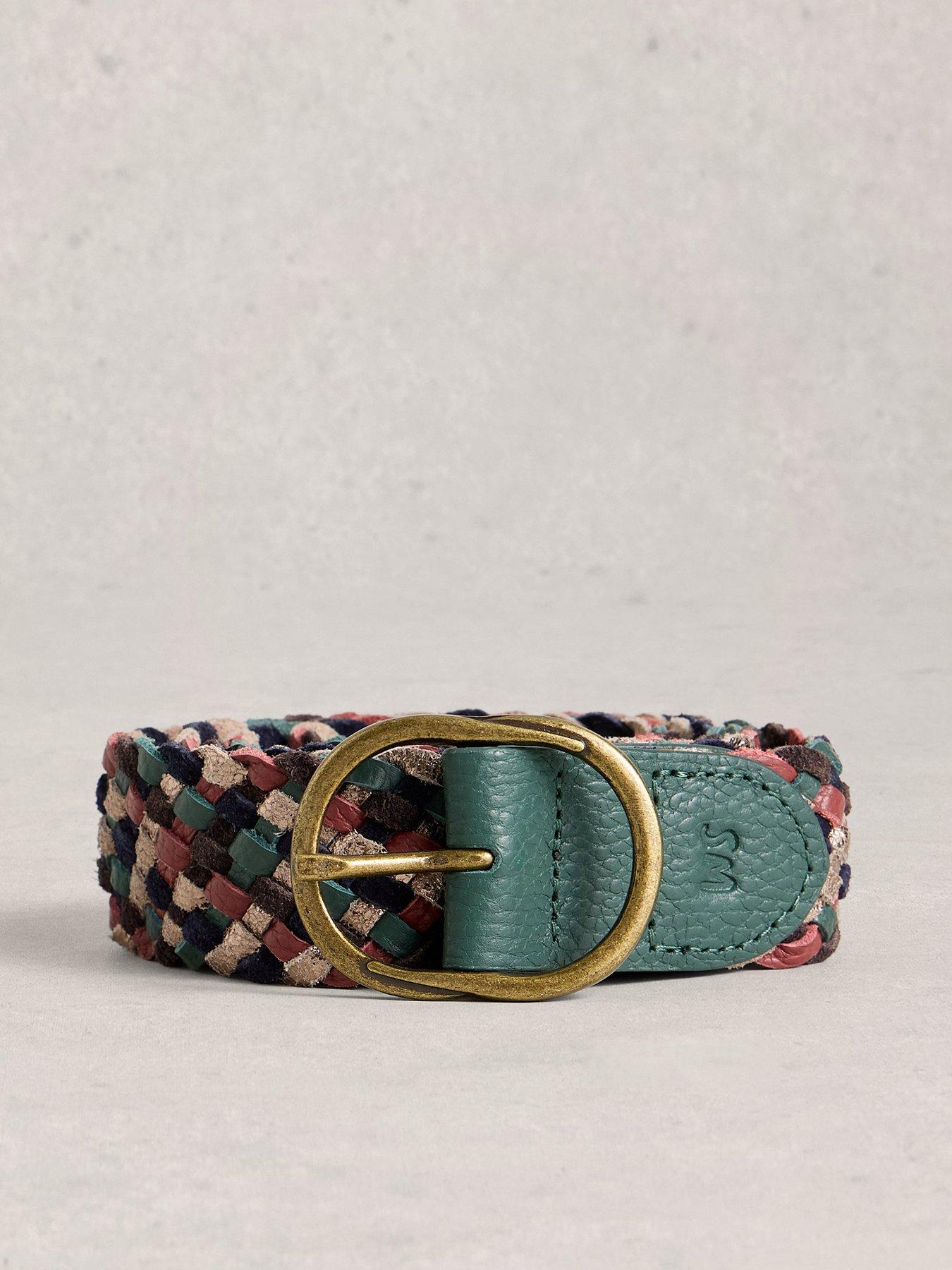 White Stuff Leather Weave Belt - Green