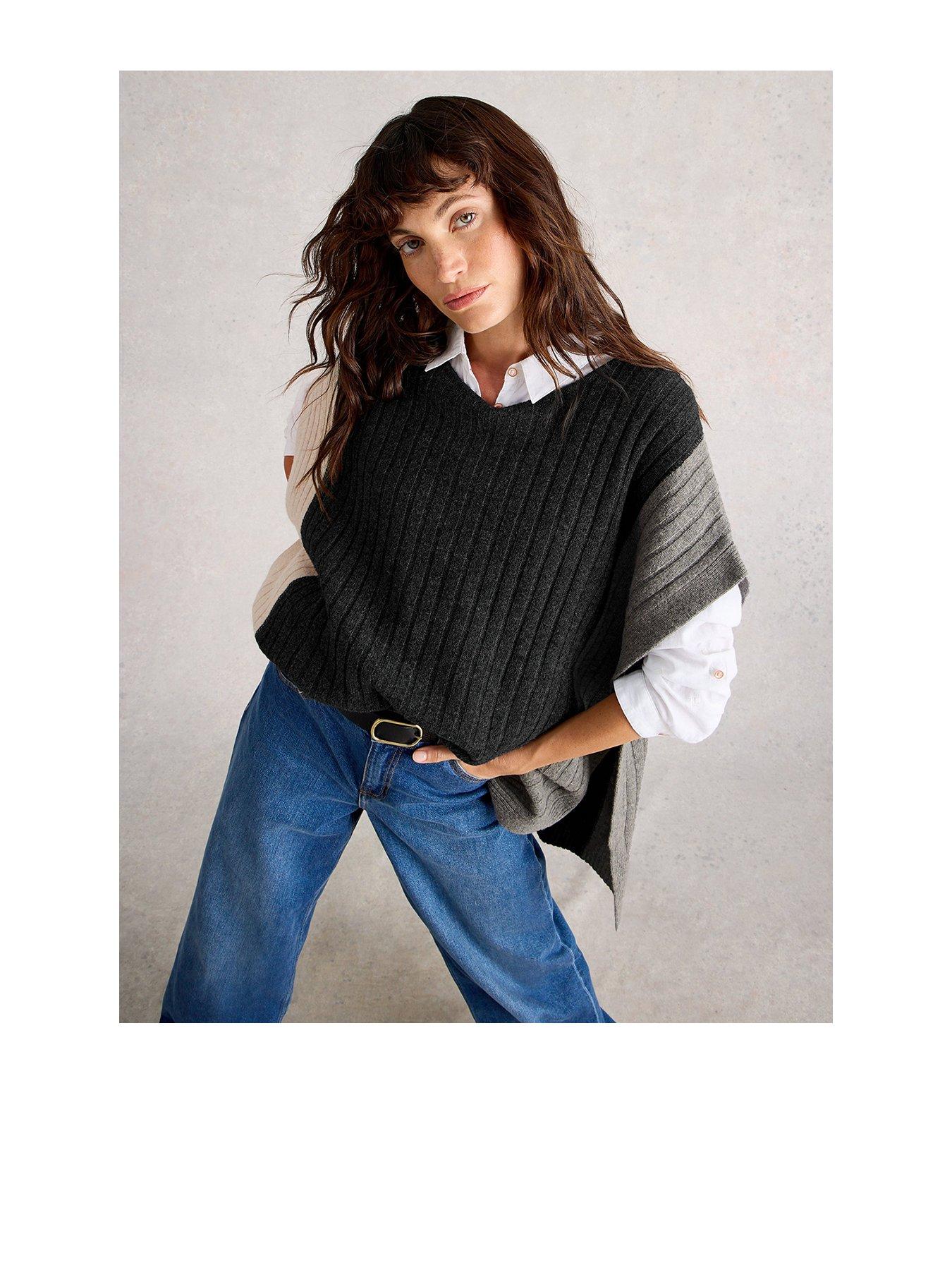 undefined Ava Knitted Poncho - Grey