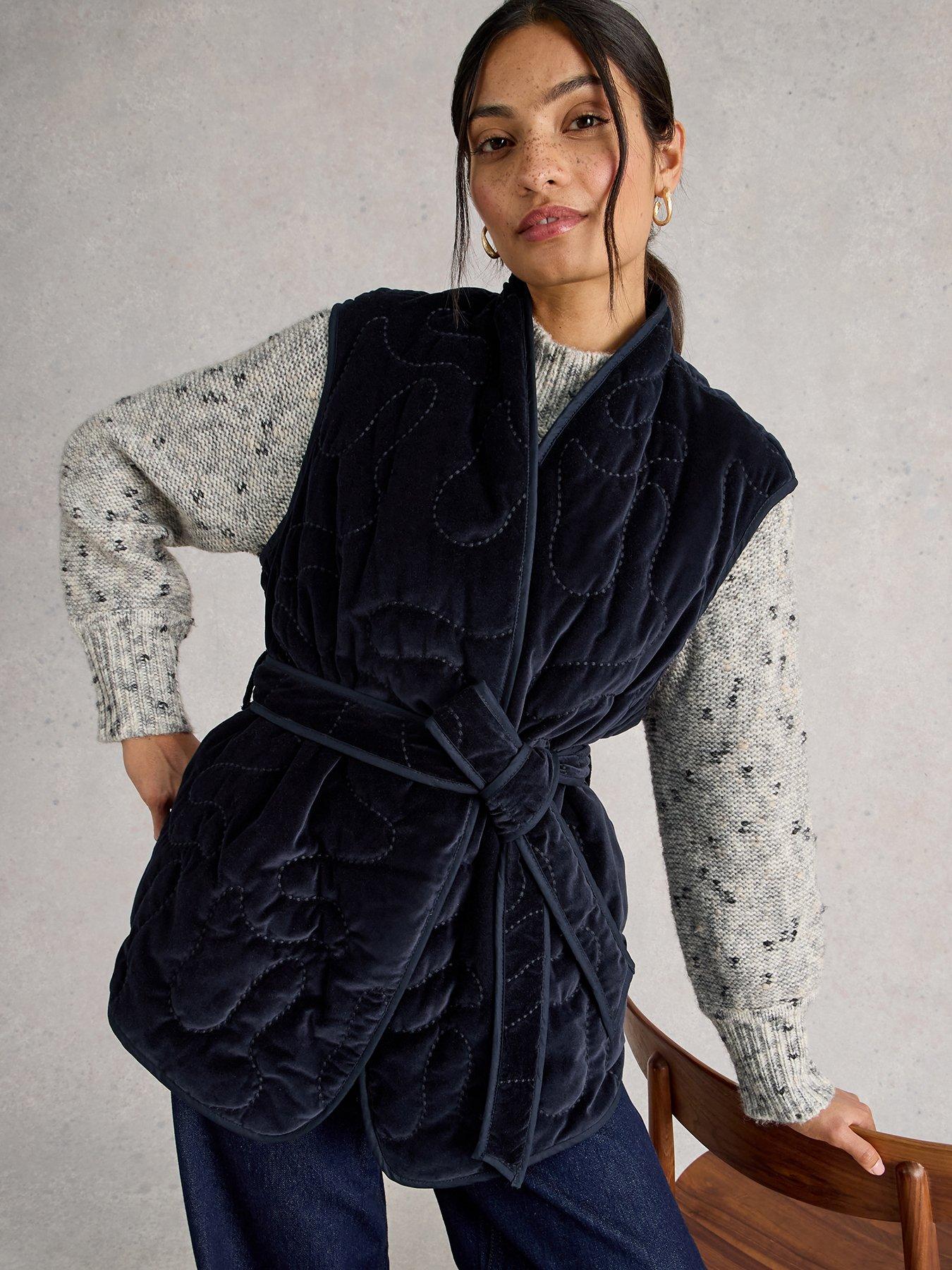 White Stuff Gigi Velvet Quilted Gilet - Navy