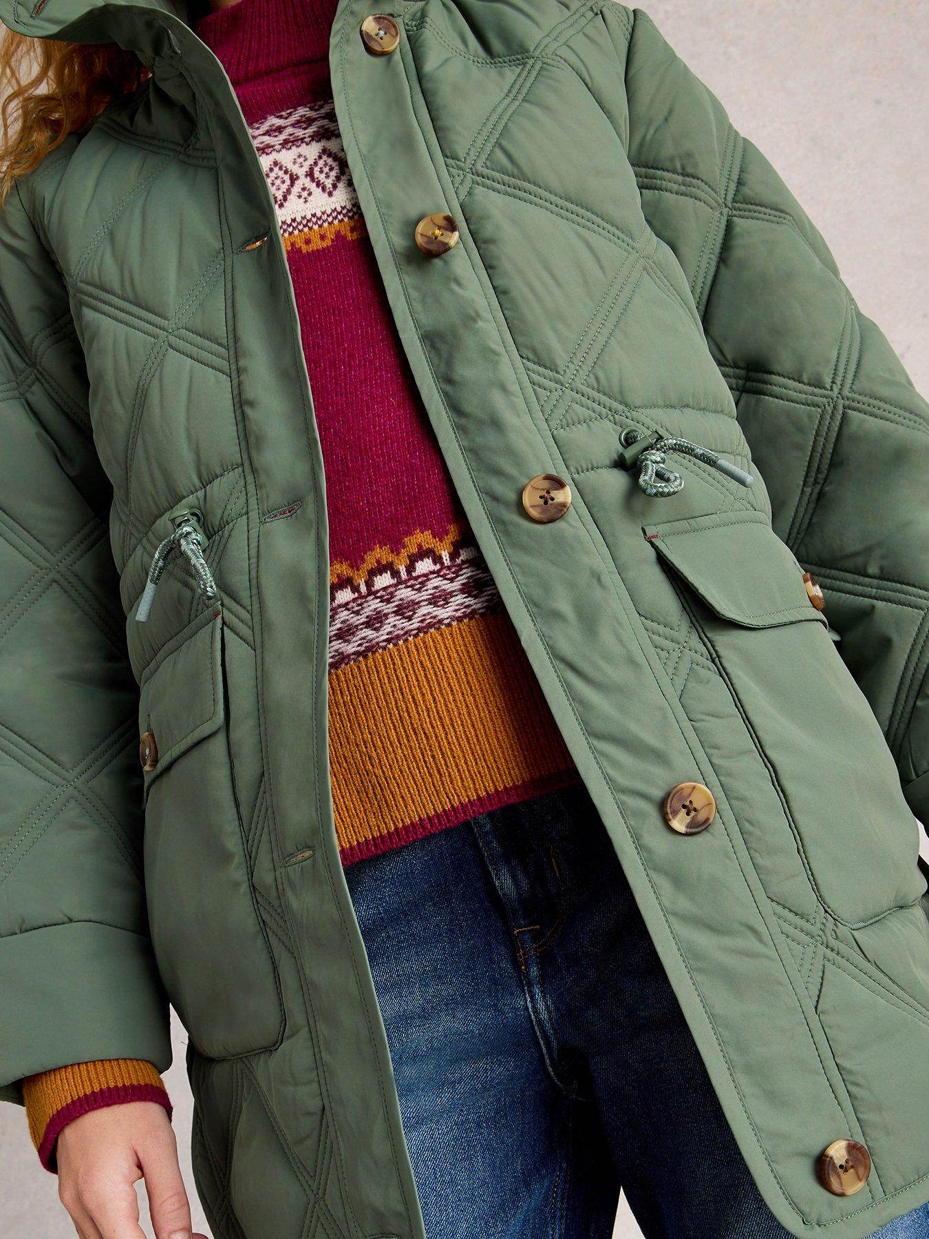 Image 1 of 6 of White Stuff Edie Quilted Coat - Green