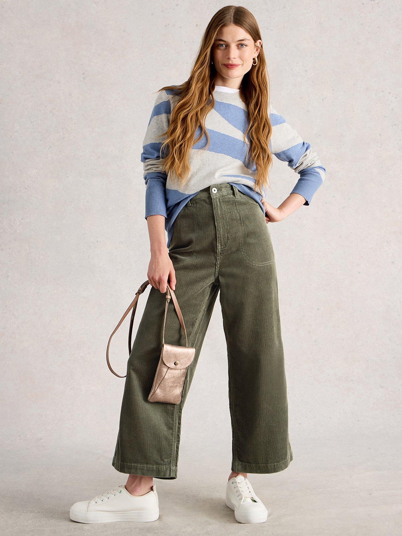 White Stuff Tia Cord Wide Leg Crop - Green