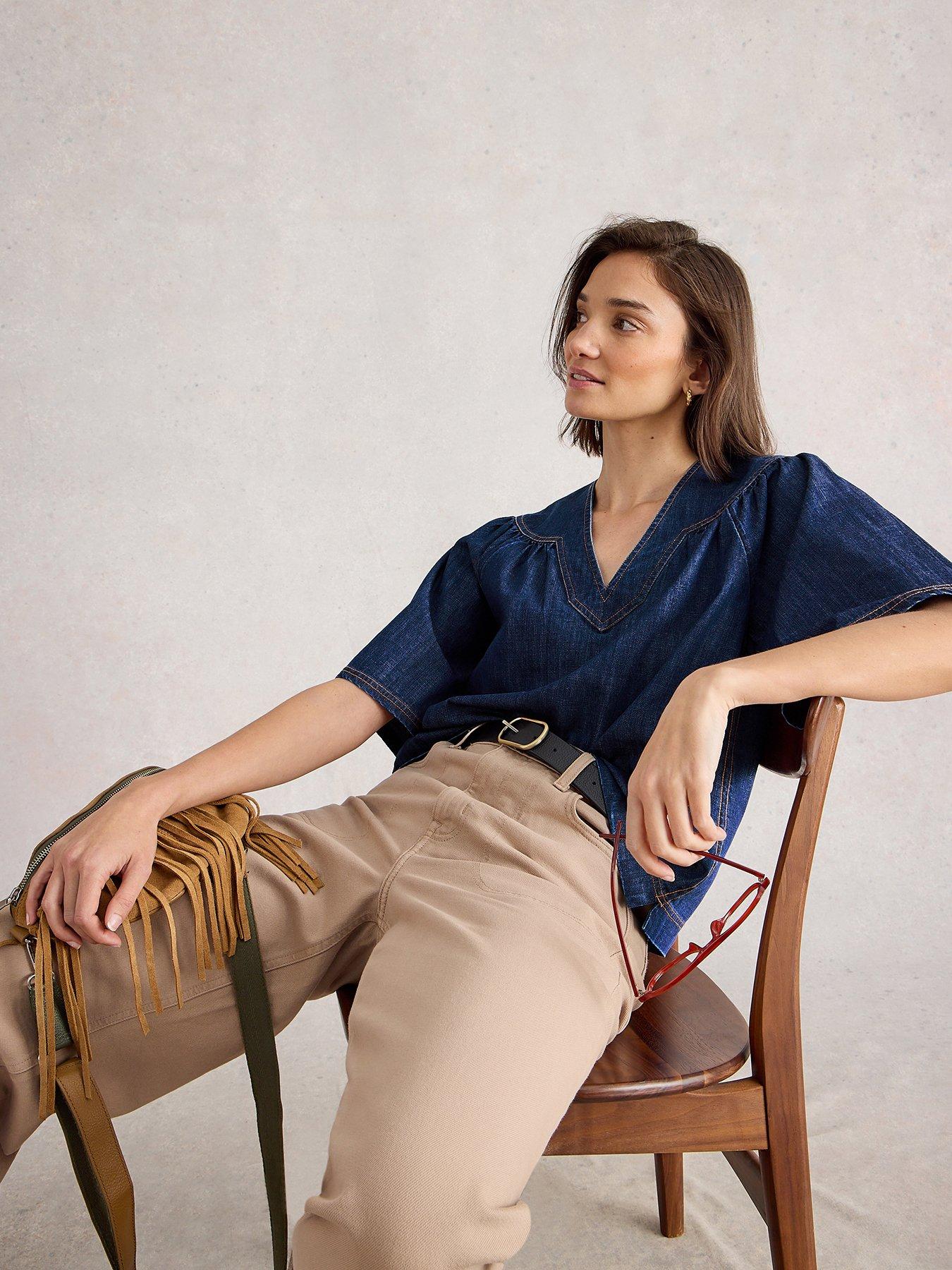 undefined Leo Denim Top - Navy