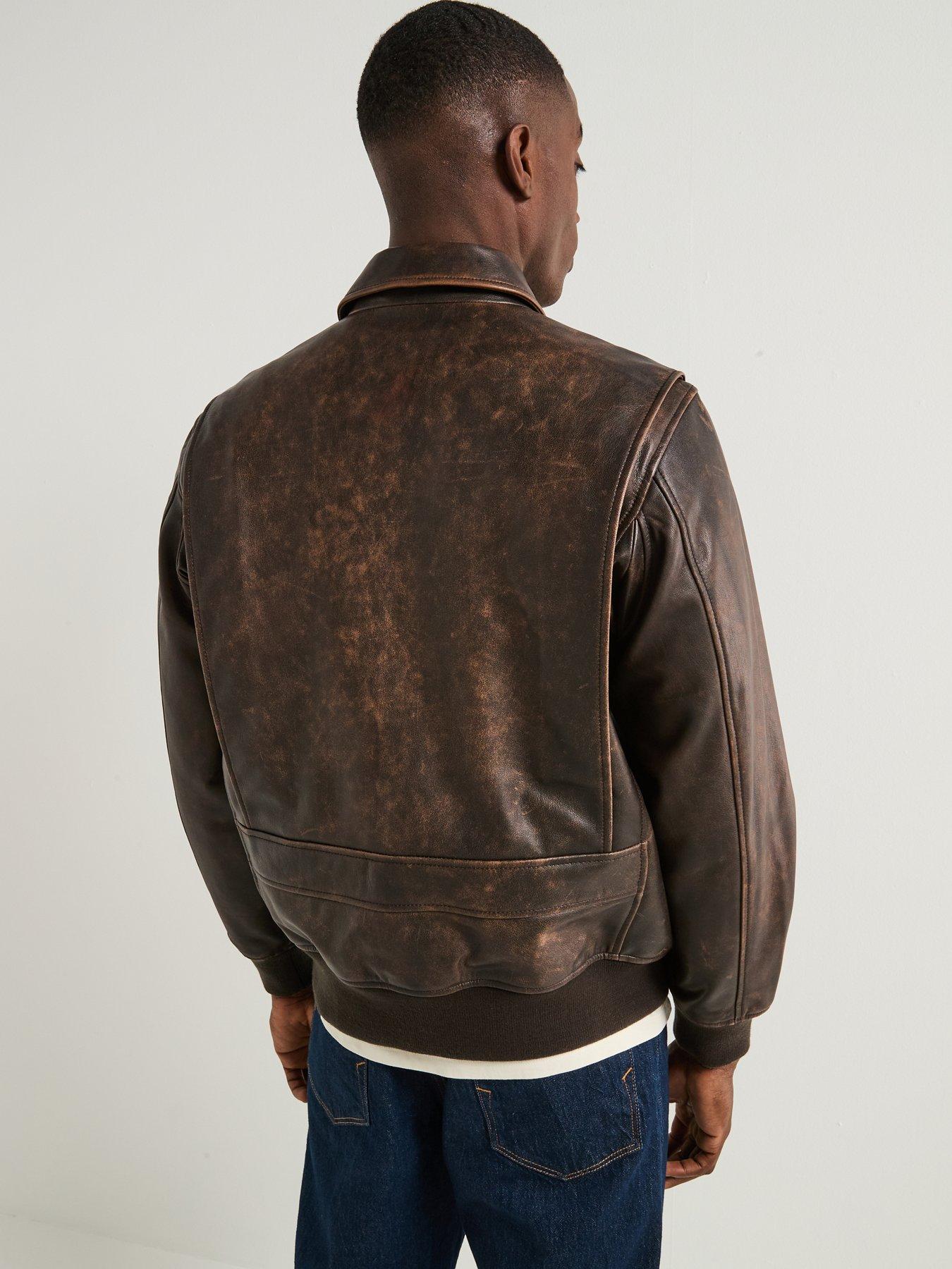 Levi's Clayton Cuffed Leather Aviator Jacket - Brown | Very