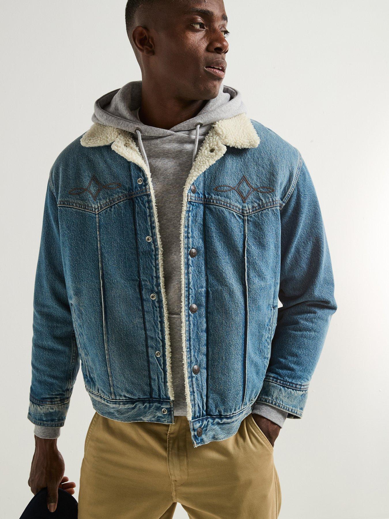 undefined Western Sherpa Denim Trucker Jacket - Blue