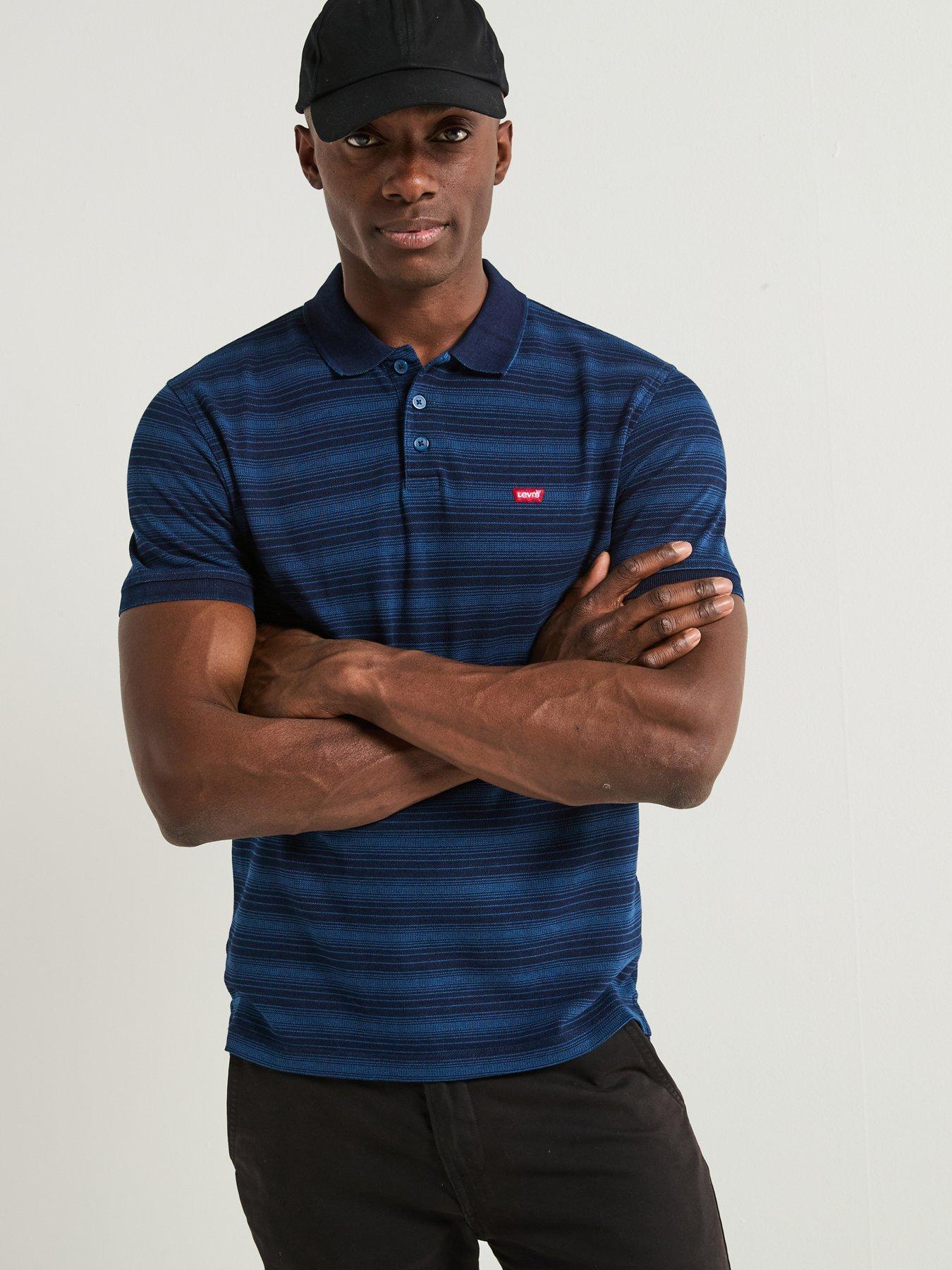 Image 1 of 6 of Levi's Housemark Logo Short Sleeve Striped Polo Shirt - Navy