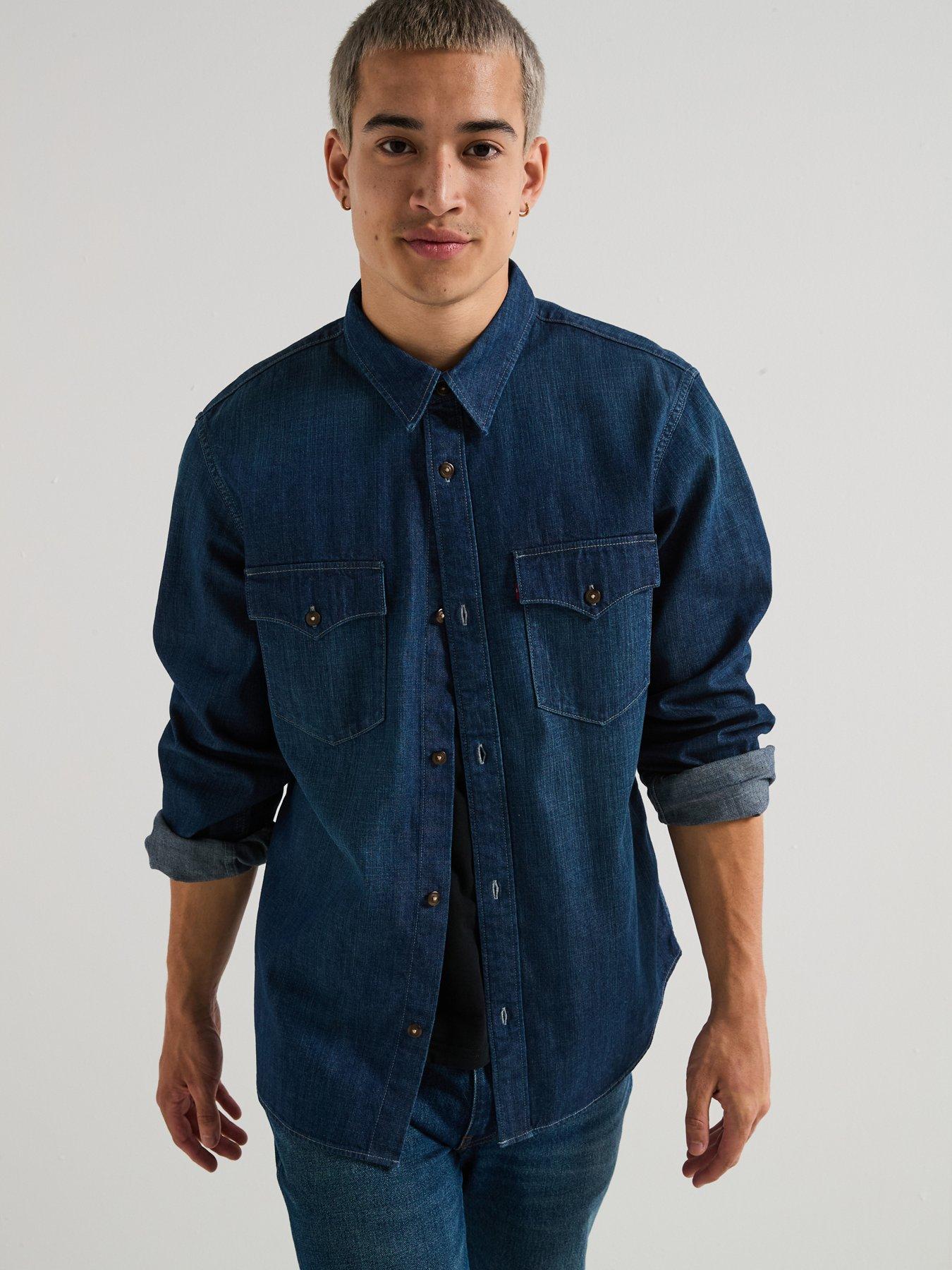 Levi's Relaxed Fit Western Button Down Denim Shirt- Blue