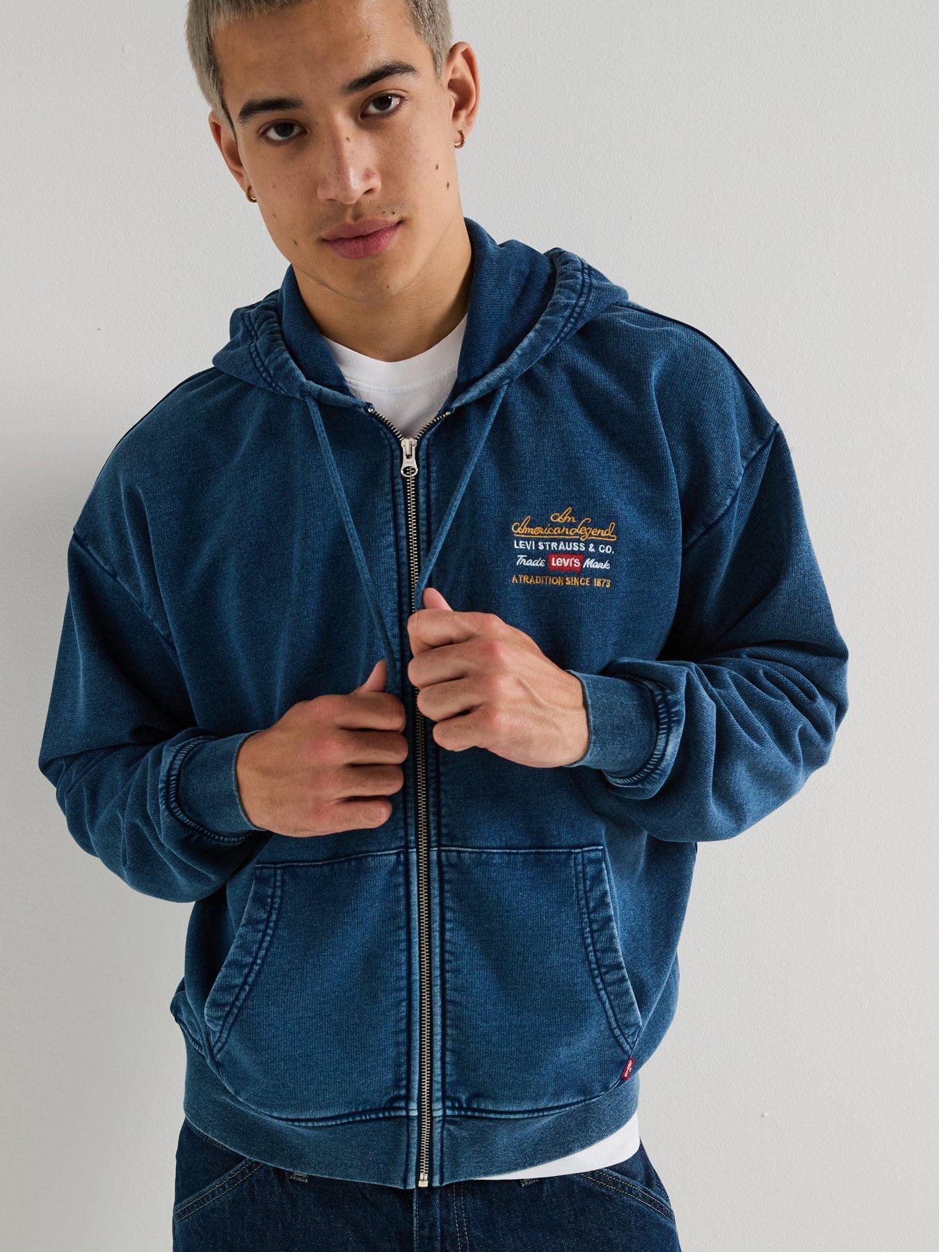 undefined Archive Sport Fleece Zip Through Denim Finish Hoodie - Dark Blue