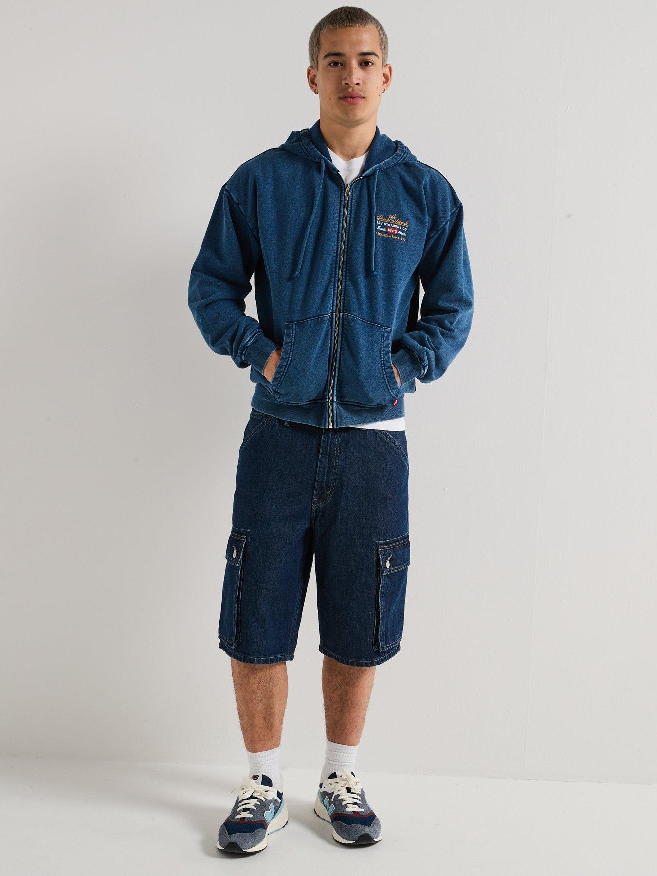 Levi's Archive Sport Fleece Zip Through Denim Finish Hoodie - Dark
