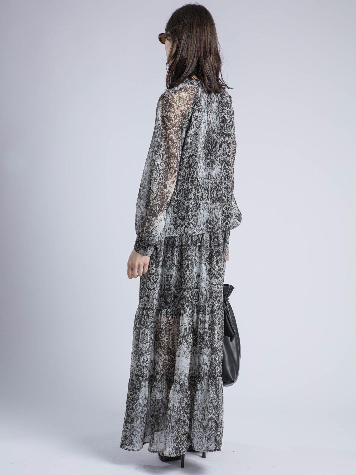 Image 2 of 6 of Religion Cala Tiered Boho Maxi Dress In Snake Skin Print - Natural