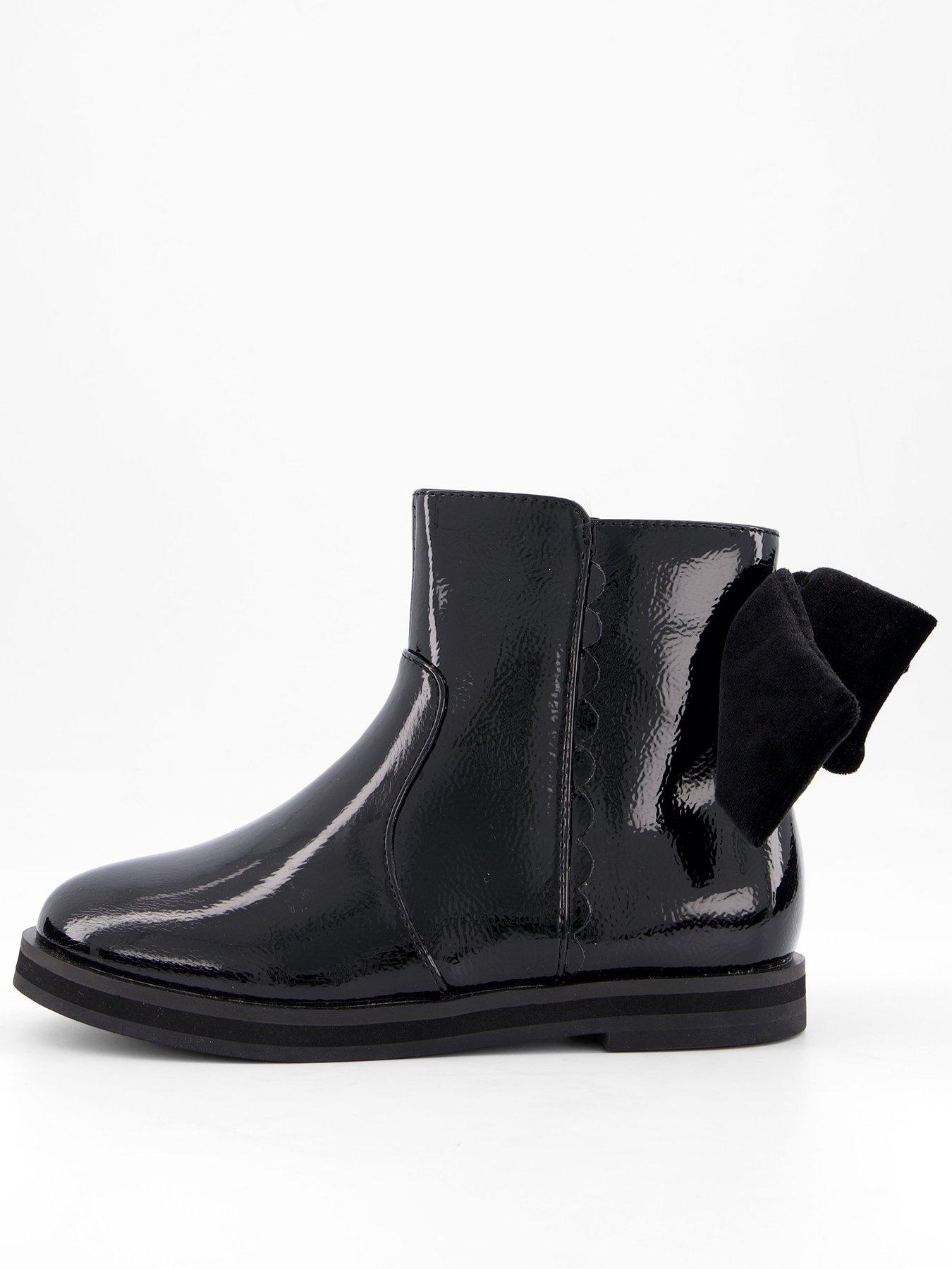 The Very Collection Girls Velvet Bow Back Patent Ankle Boot