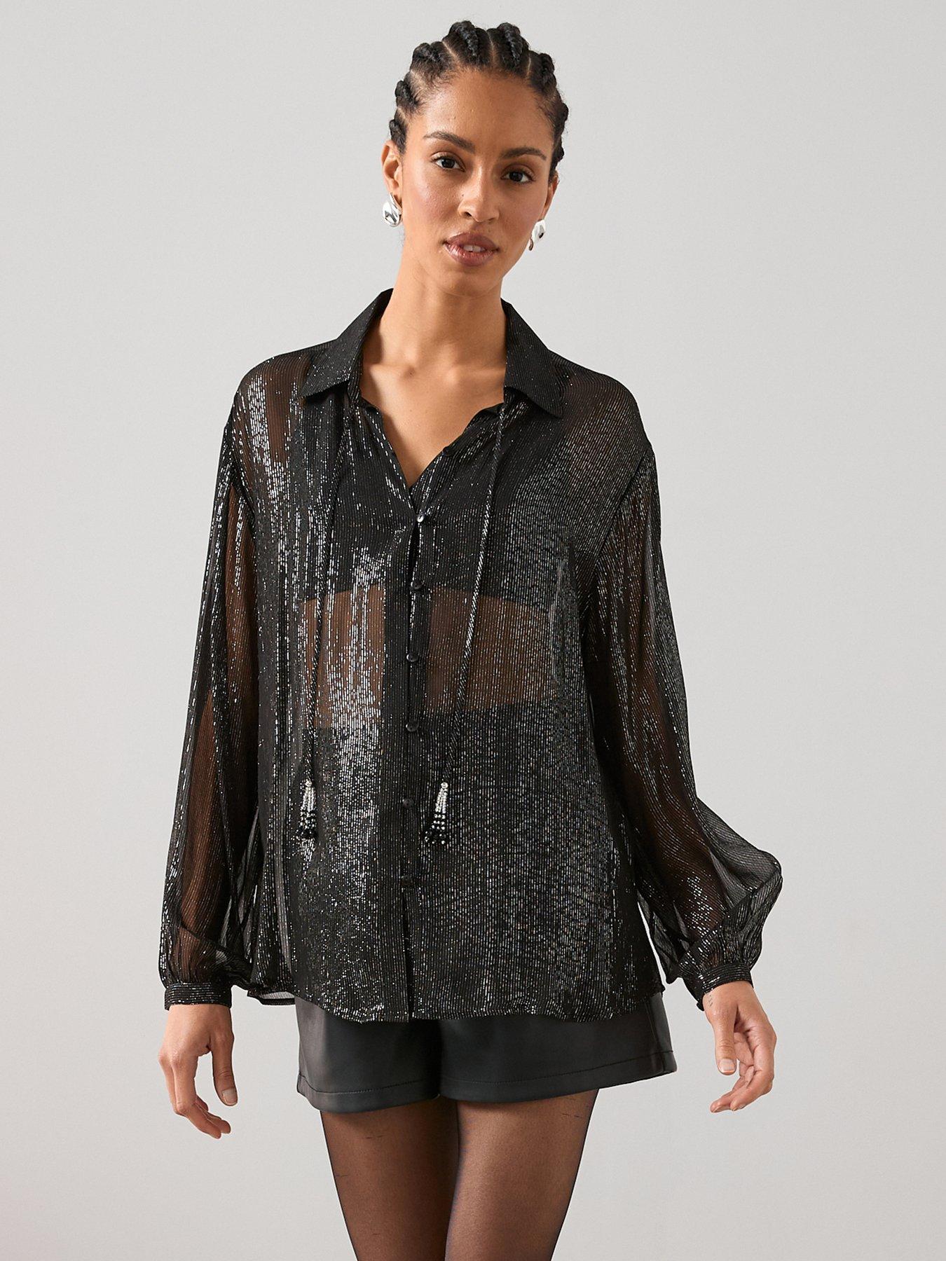 The Very Collection Tassel Lurex Longline Shirt - Black