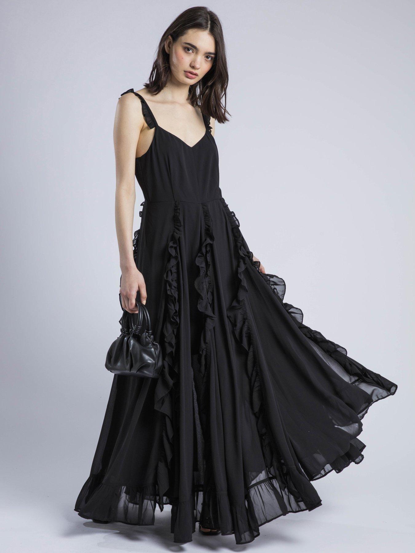 Religion Kate Maxi Ruffle Dress With Spaghetti Straps - Black