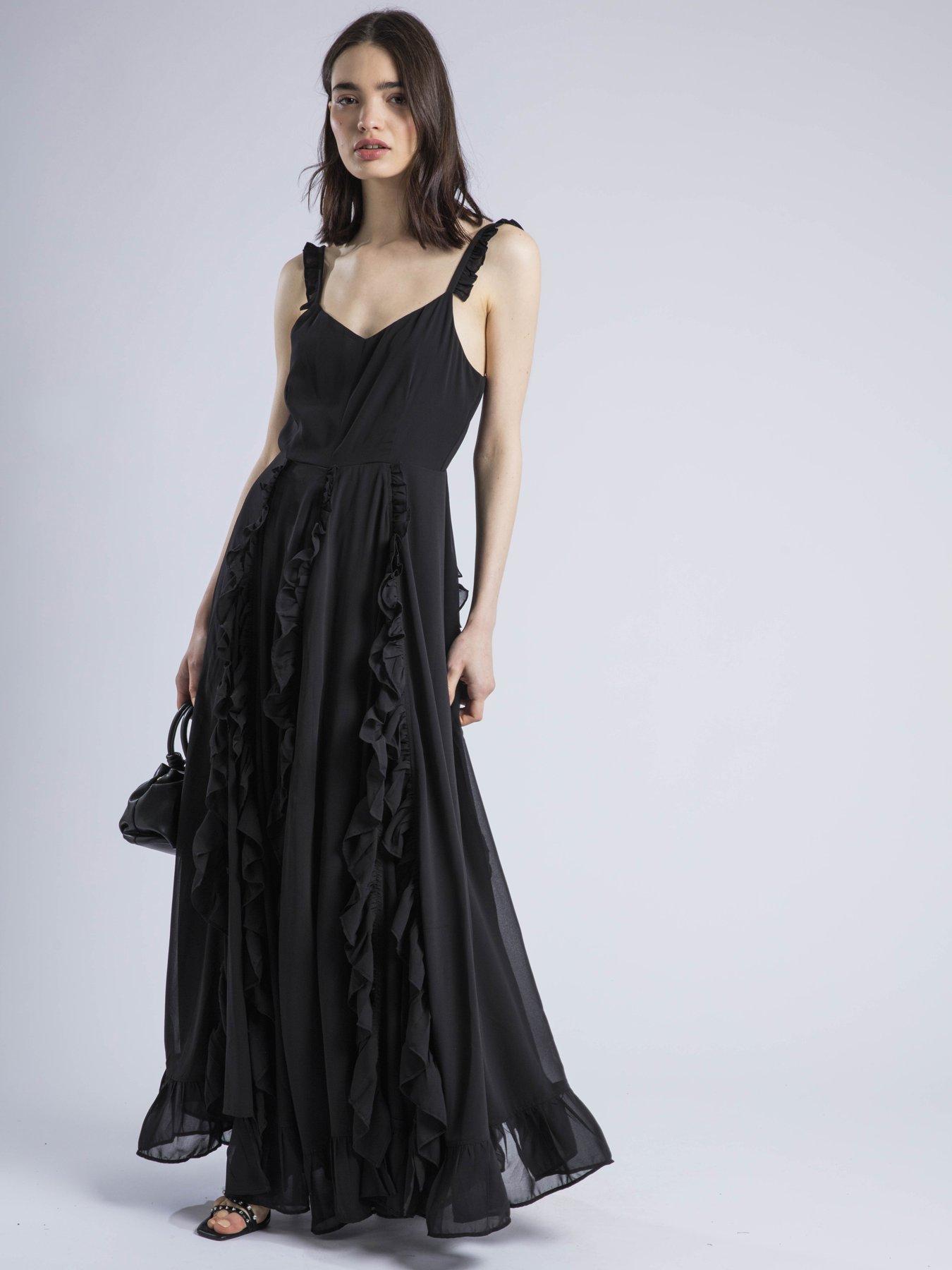 Religion Kate Maxi Ruffle Dress With Spaghetti Straps - Black | Very