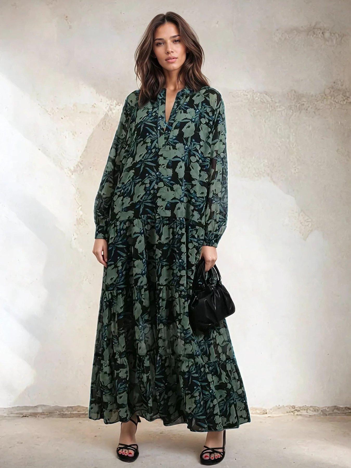 Religion Sunset Maxi Dress With Tiered Skirt In Green Floral - Green