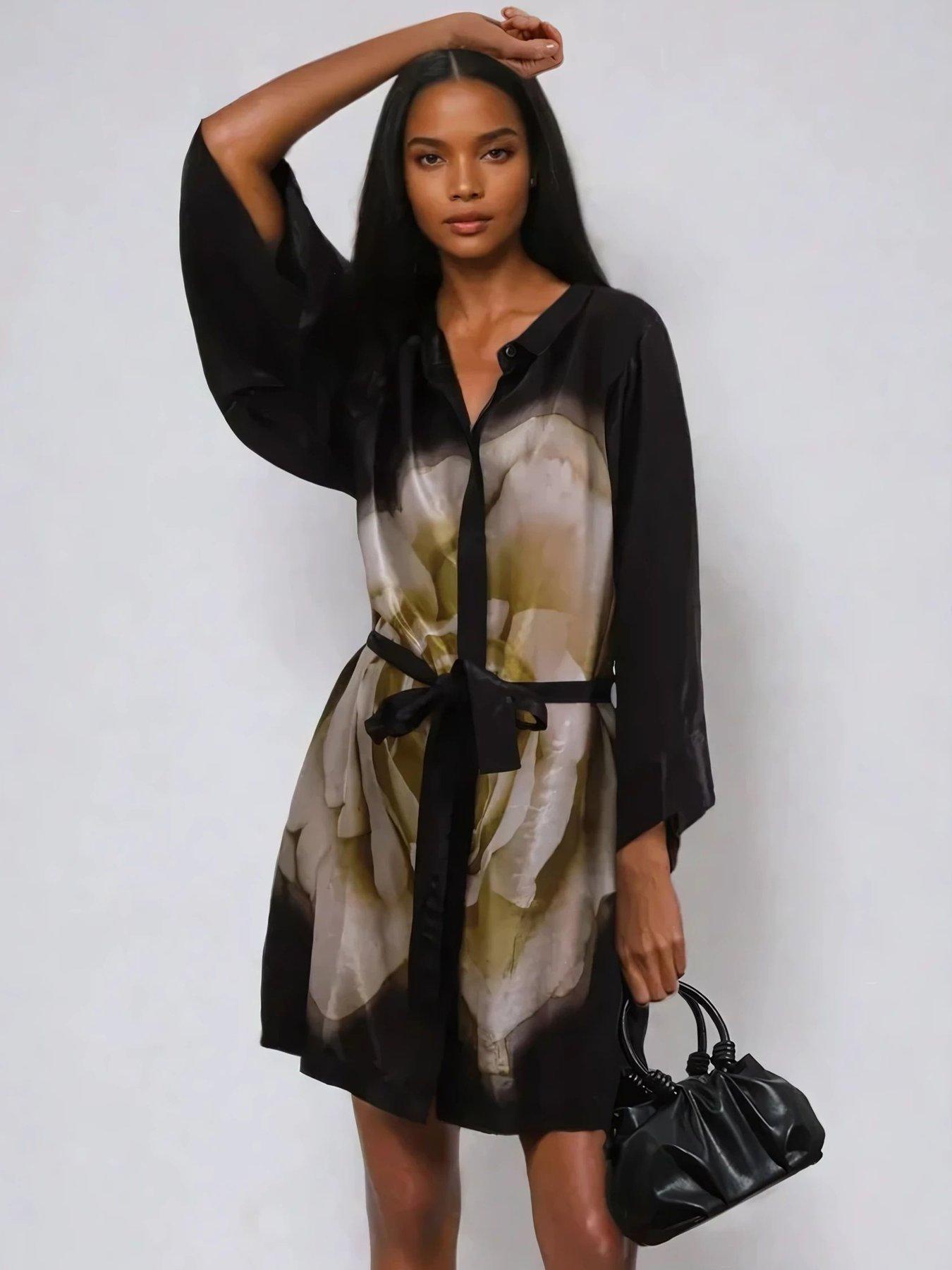 undefined Coco Tunic With Large Floral Placement - Black