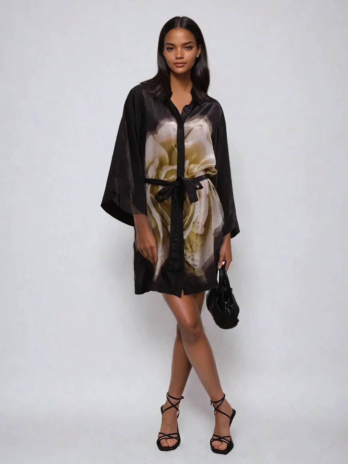 Image 4 of 6 of Religion Coco Tunic With Large Floral Placement - Black