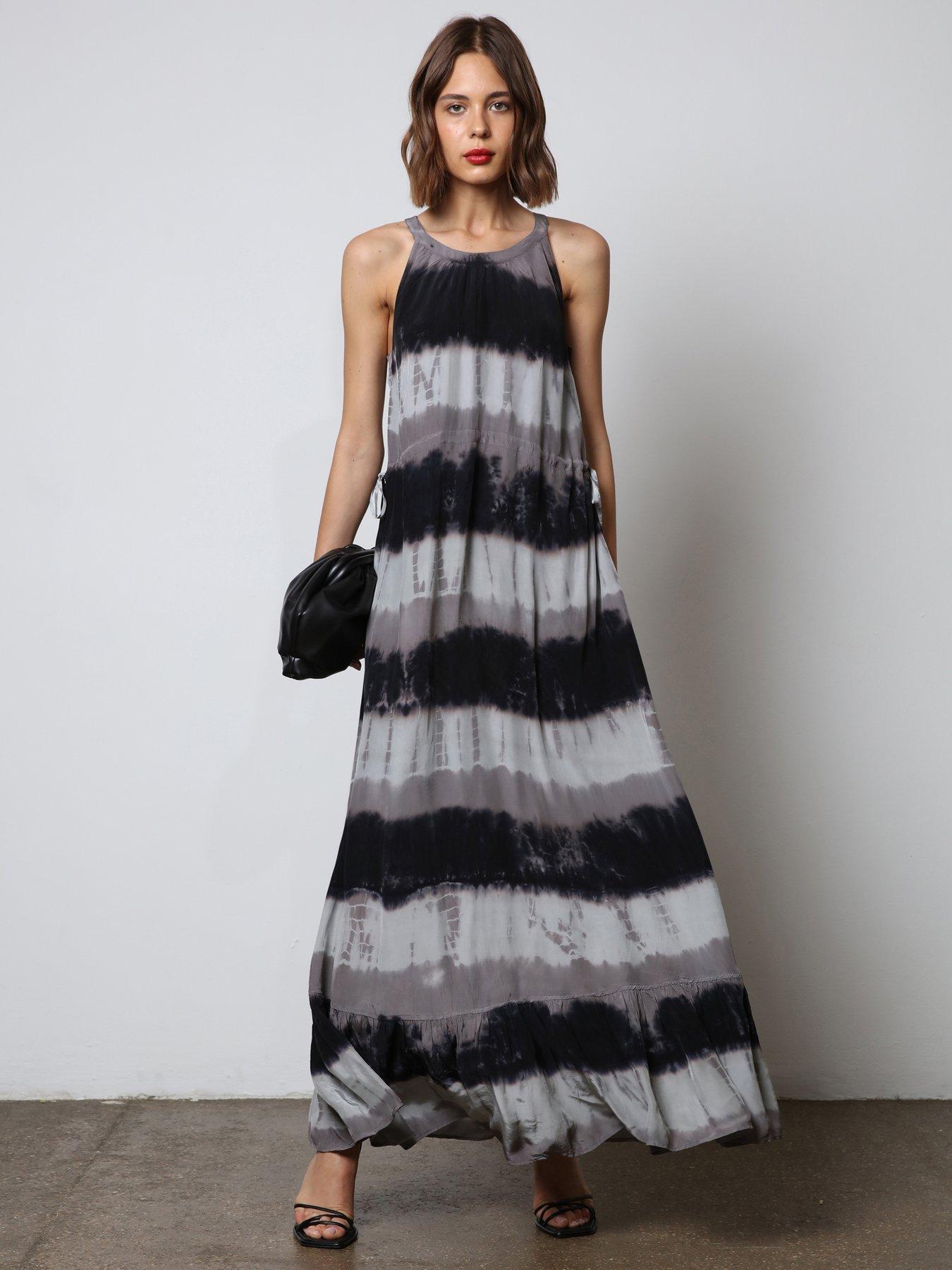 undefined Unknown Maxi Dress In Tie Dye Stripe - Black