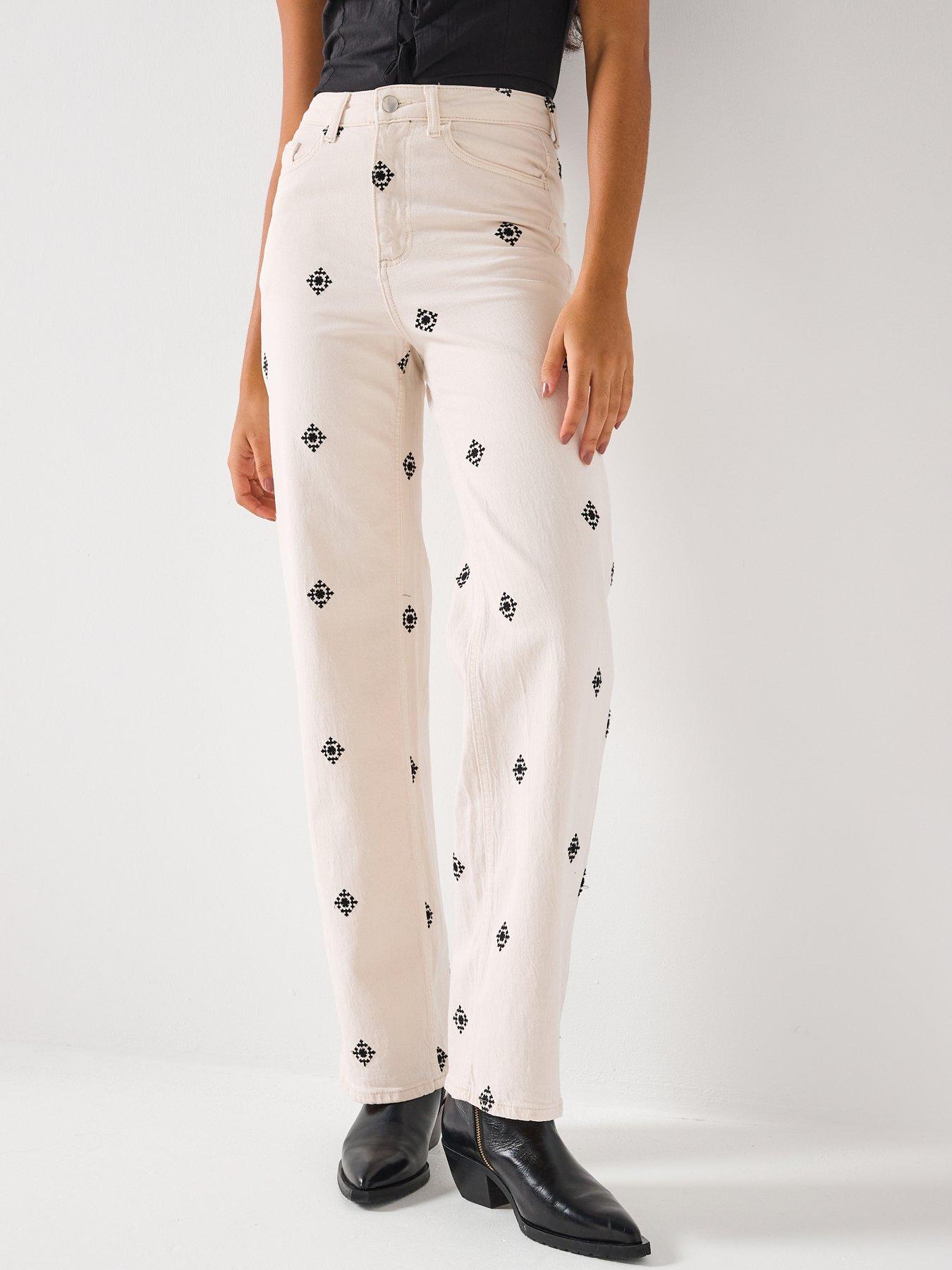 Vero Moda Vmtessa Wide Embroidered Denim Jeans - Ecru